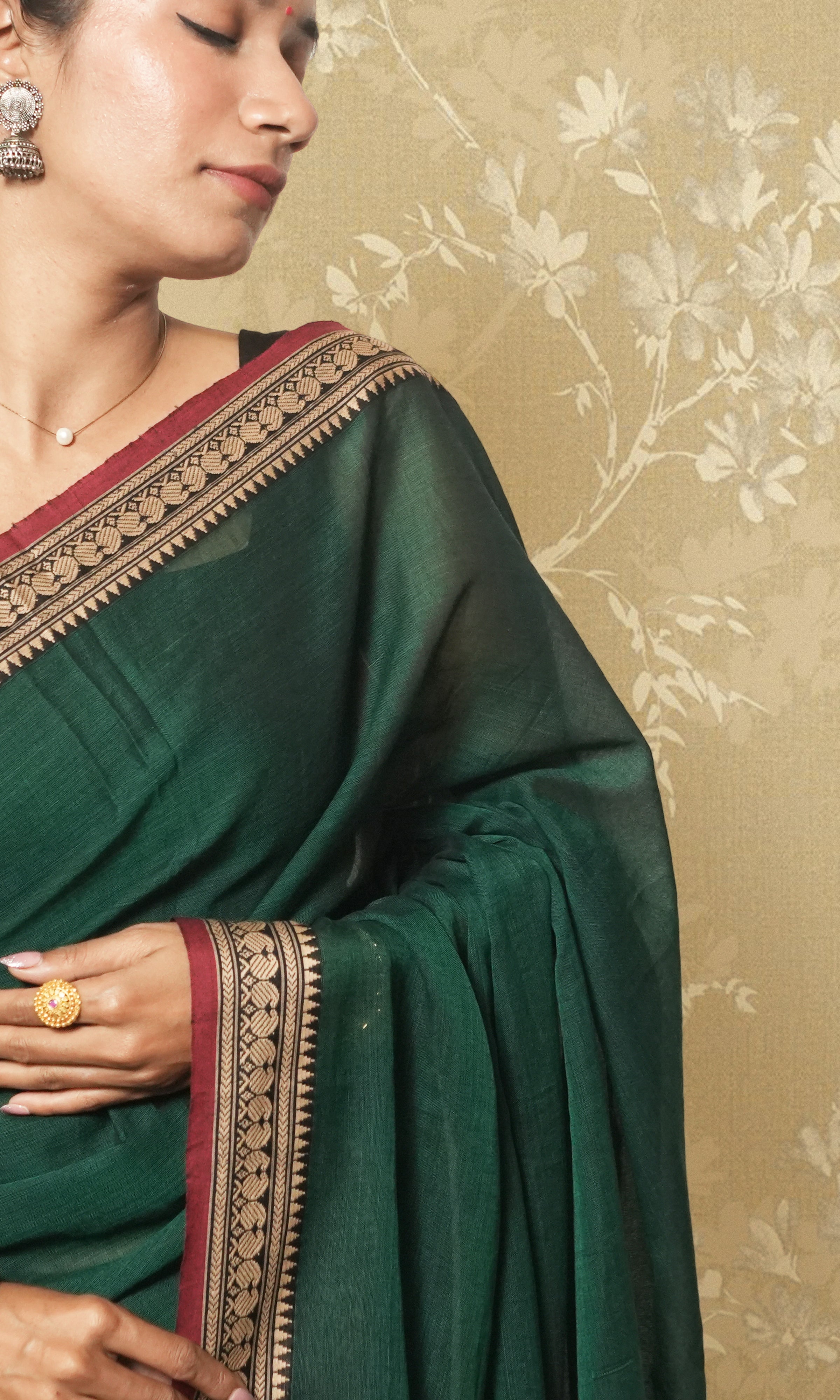 Bottle Green And Red Narayanpet Saree