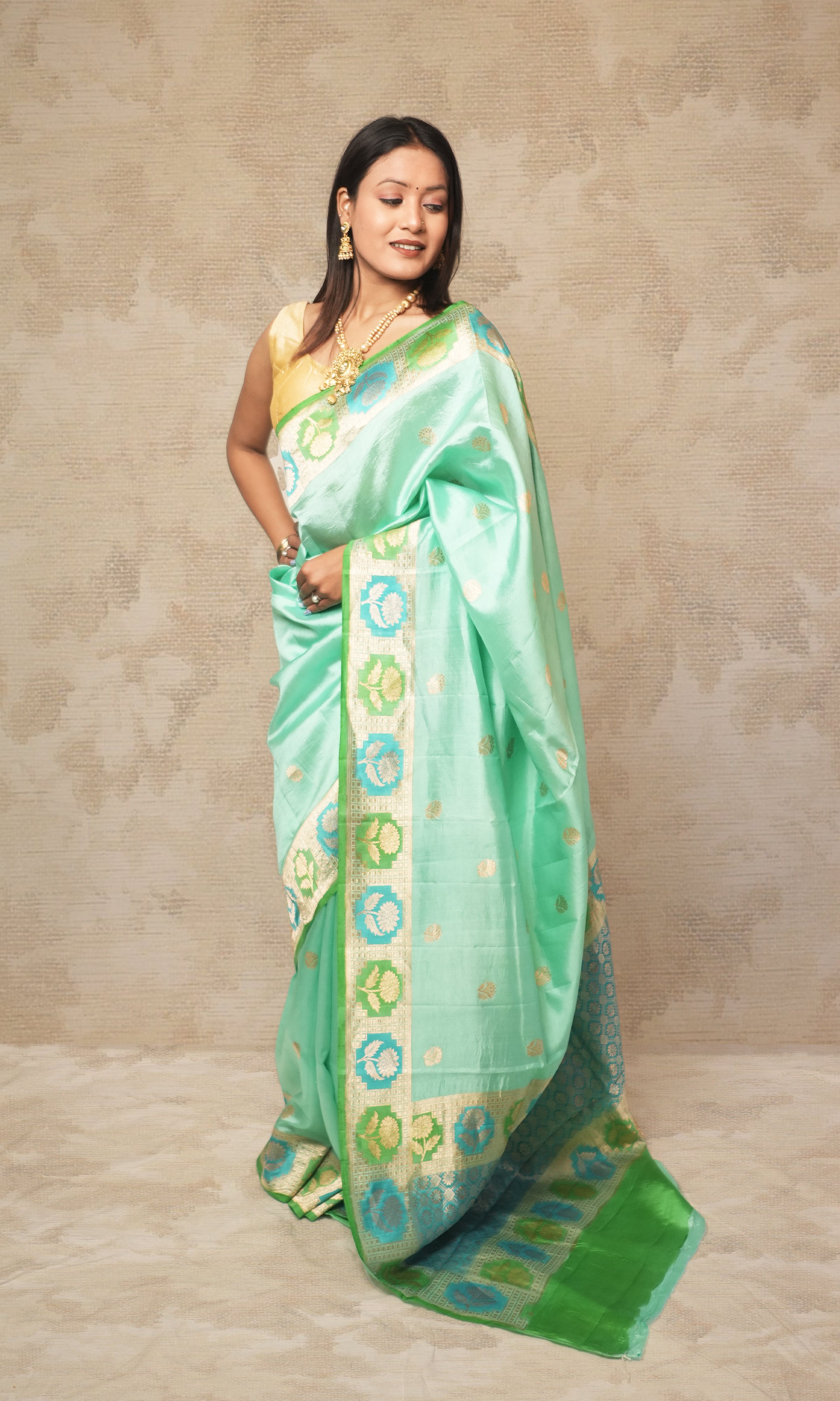 Turquoise Kadwa Pure Banarasi Silk Saree