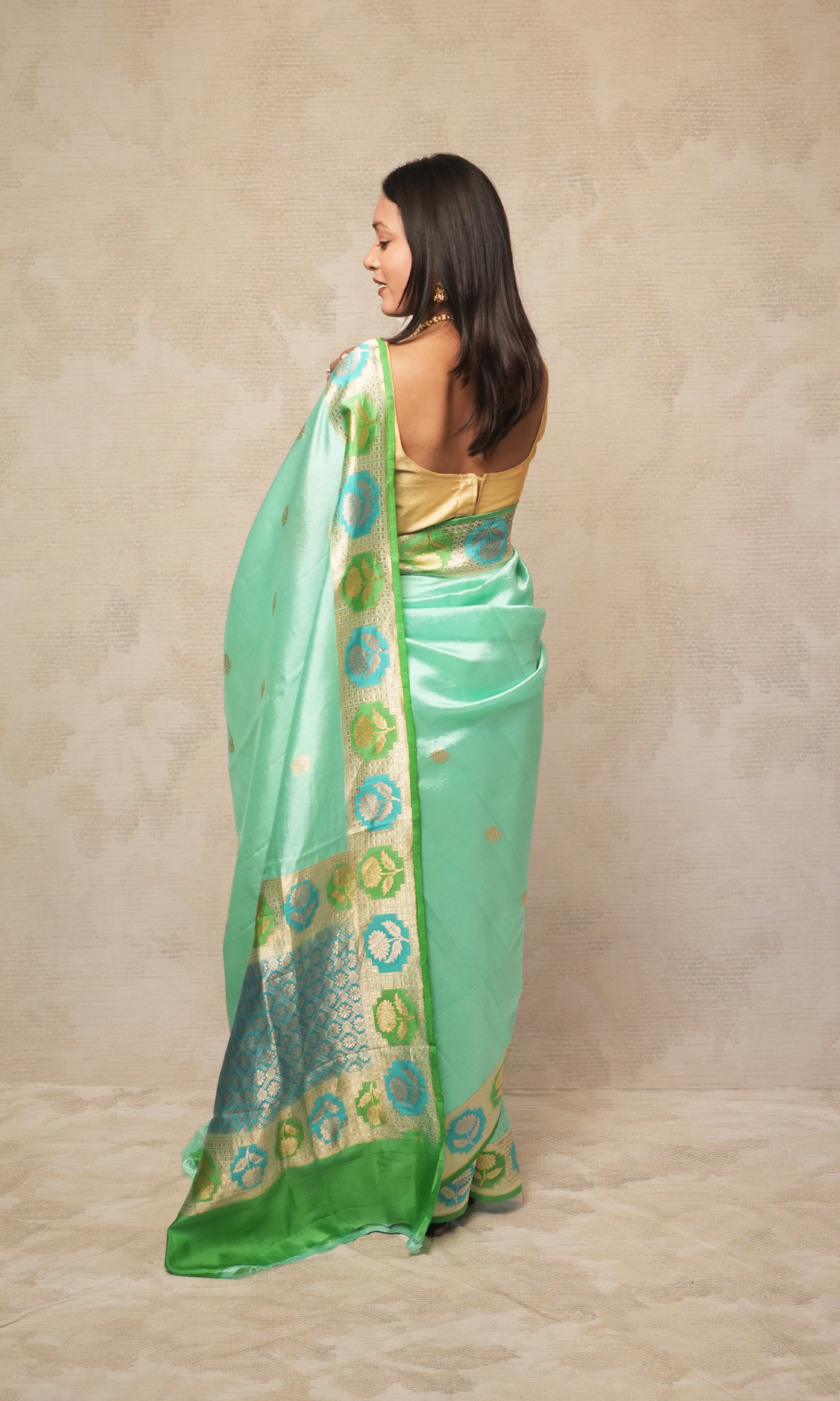 Turquoise Kadwa Pure Banarasi Silk Saree