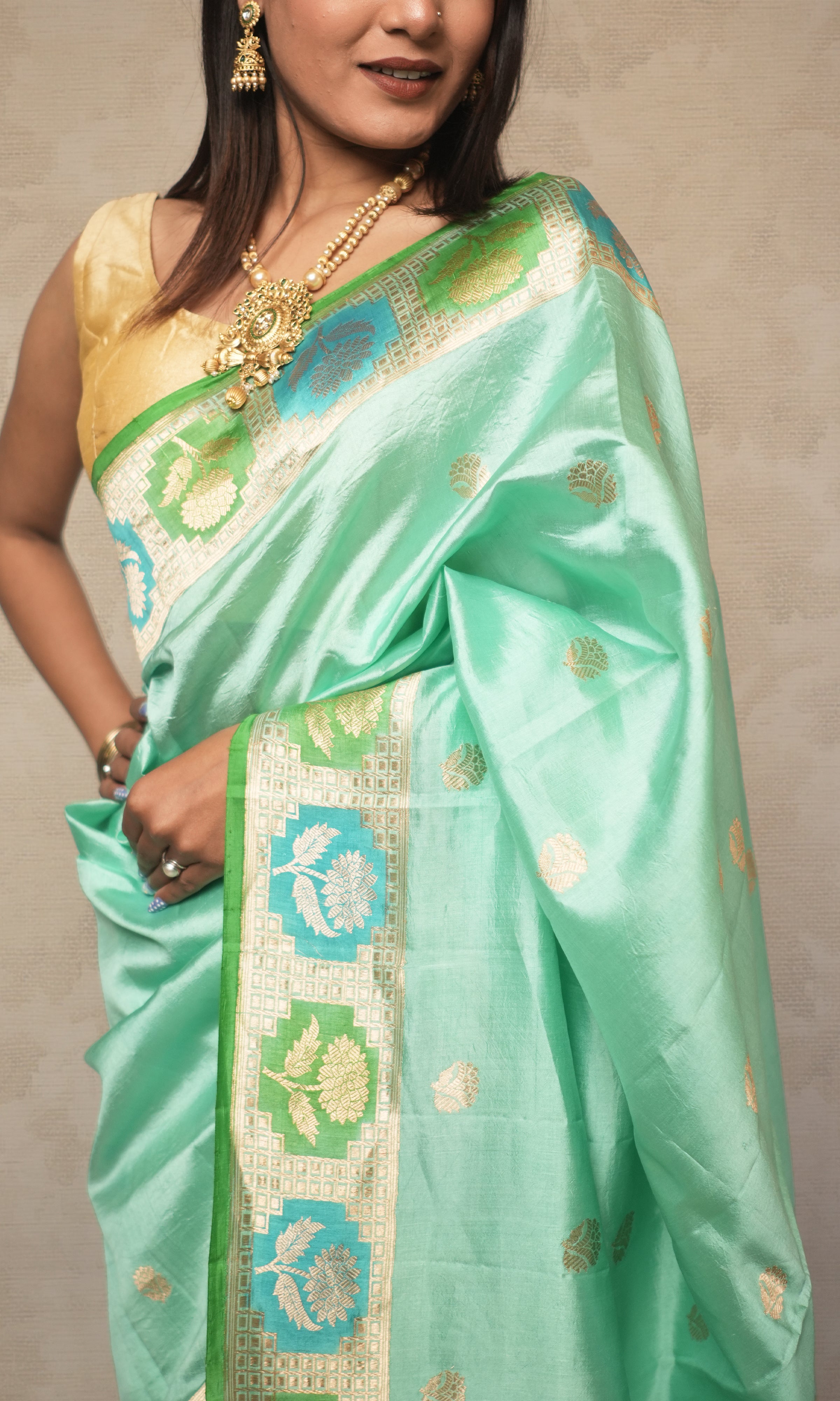 Turquoise Kadwa Pure Banarasi Silk Saree