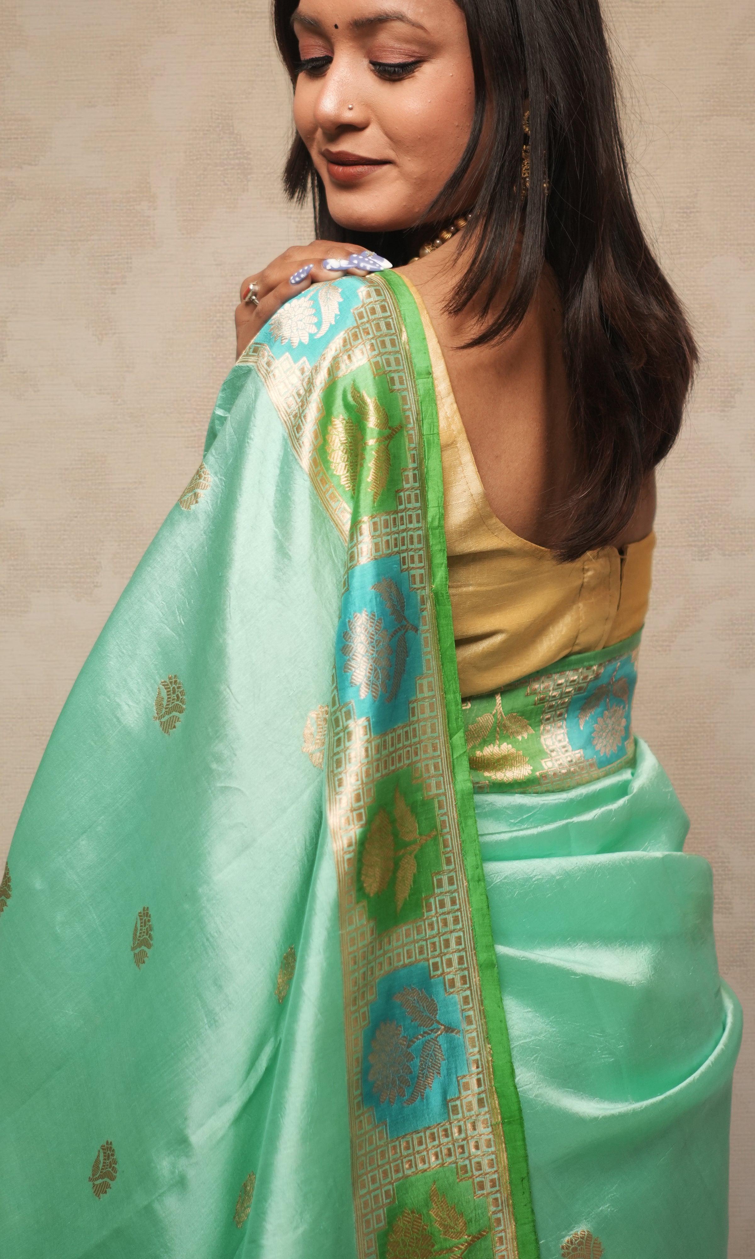 Turquoise Kadwa Pure Banarasi Silk Saree