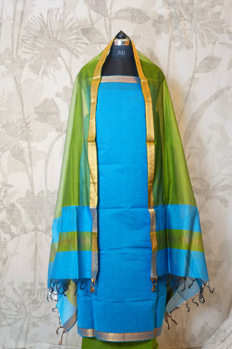 Peach & Yellow Mangalgiri Cotton Dress Material