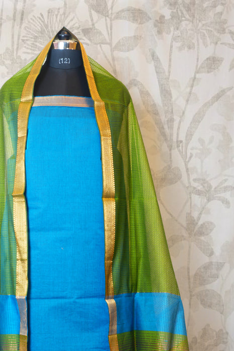 Peach & Yellow Mangalgiri Cotton Dress Material