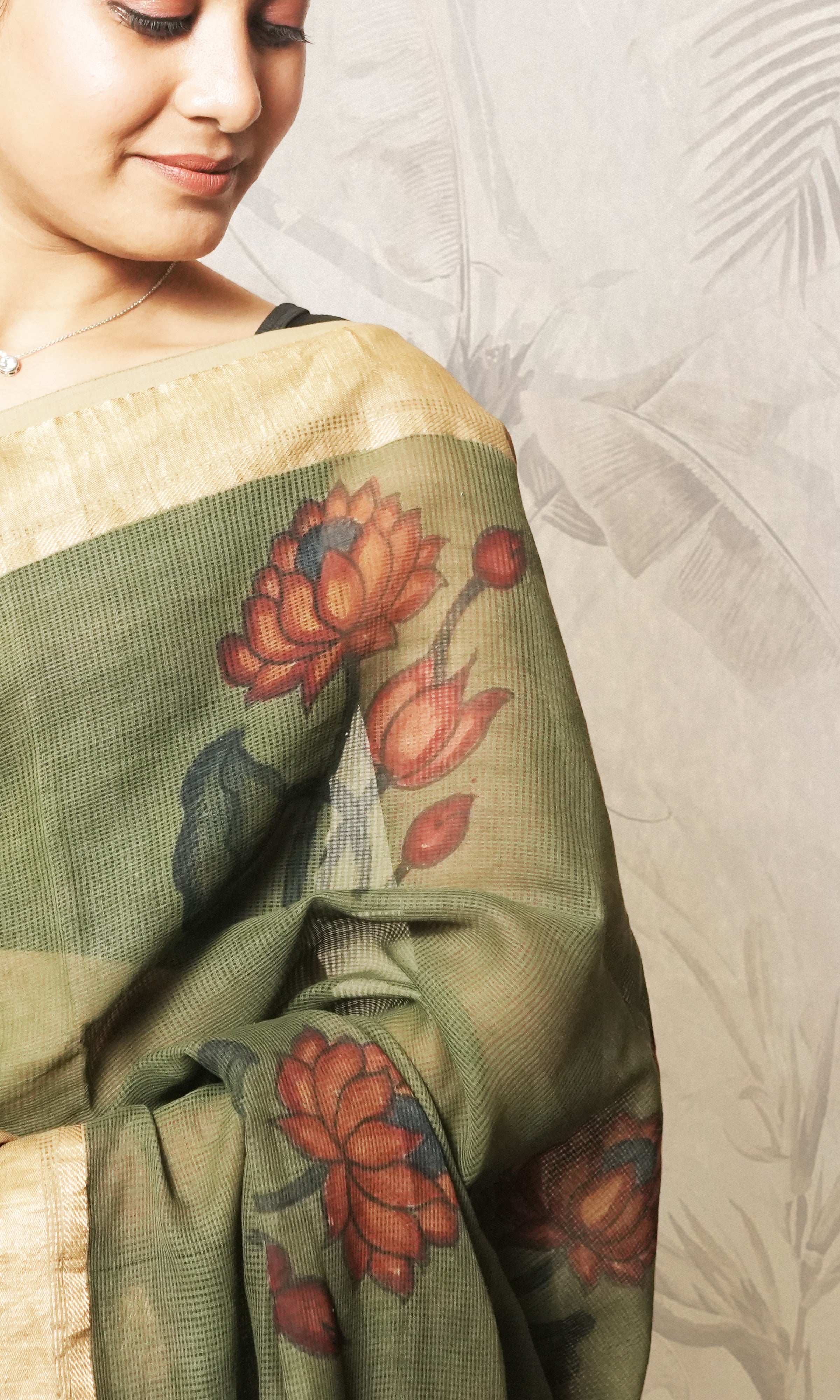 Deep Green Kalamkari Maheshwari Saree