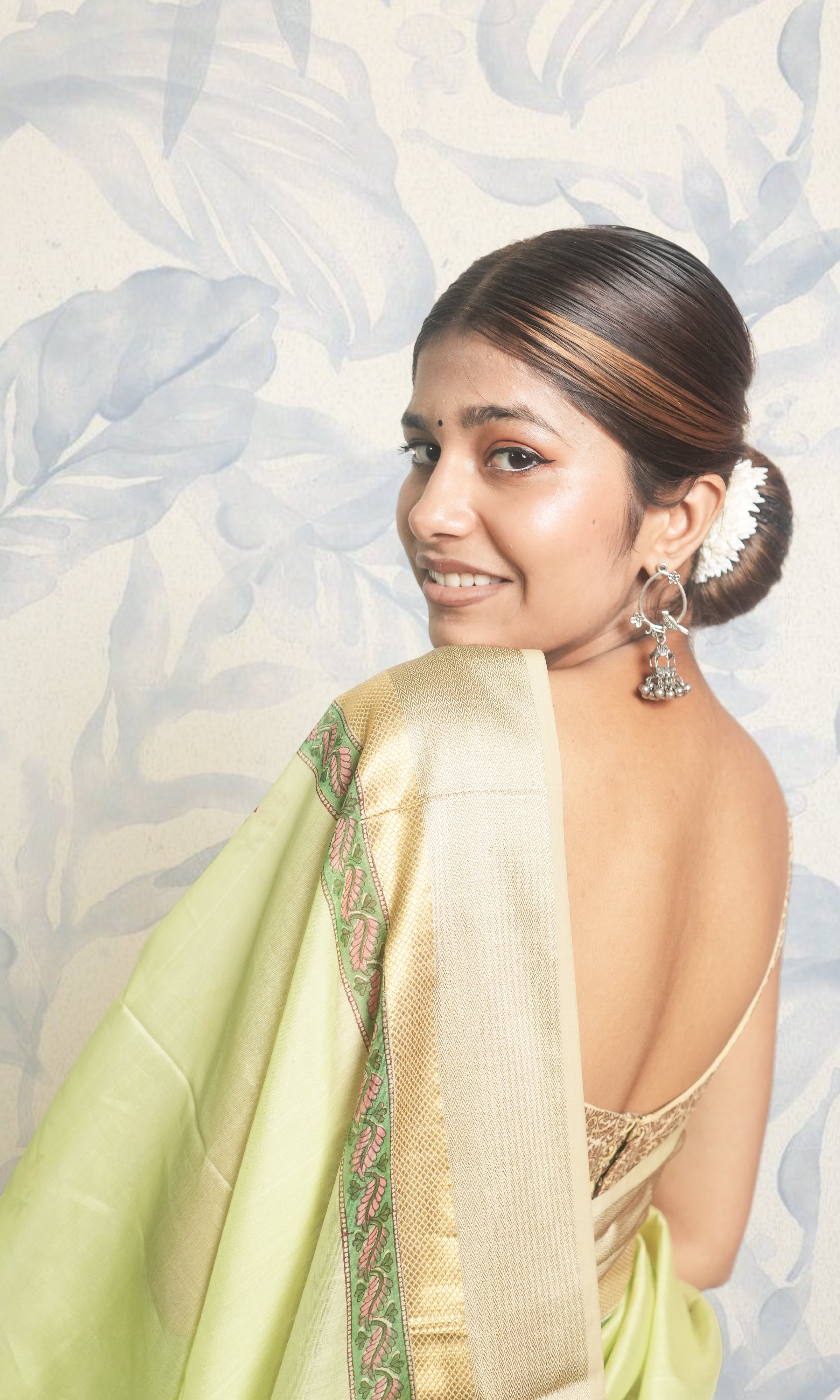Pista Green Block Print Maheshwari Saree With Blouse Piece