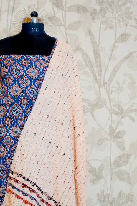 Blue & Cream Cotton Dress Material