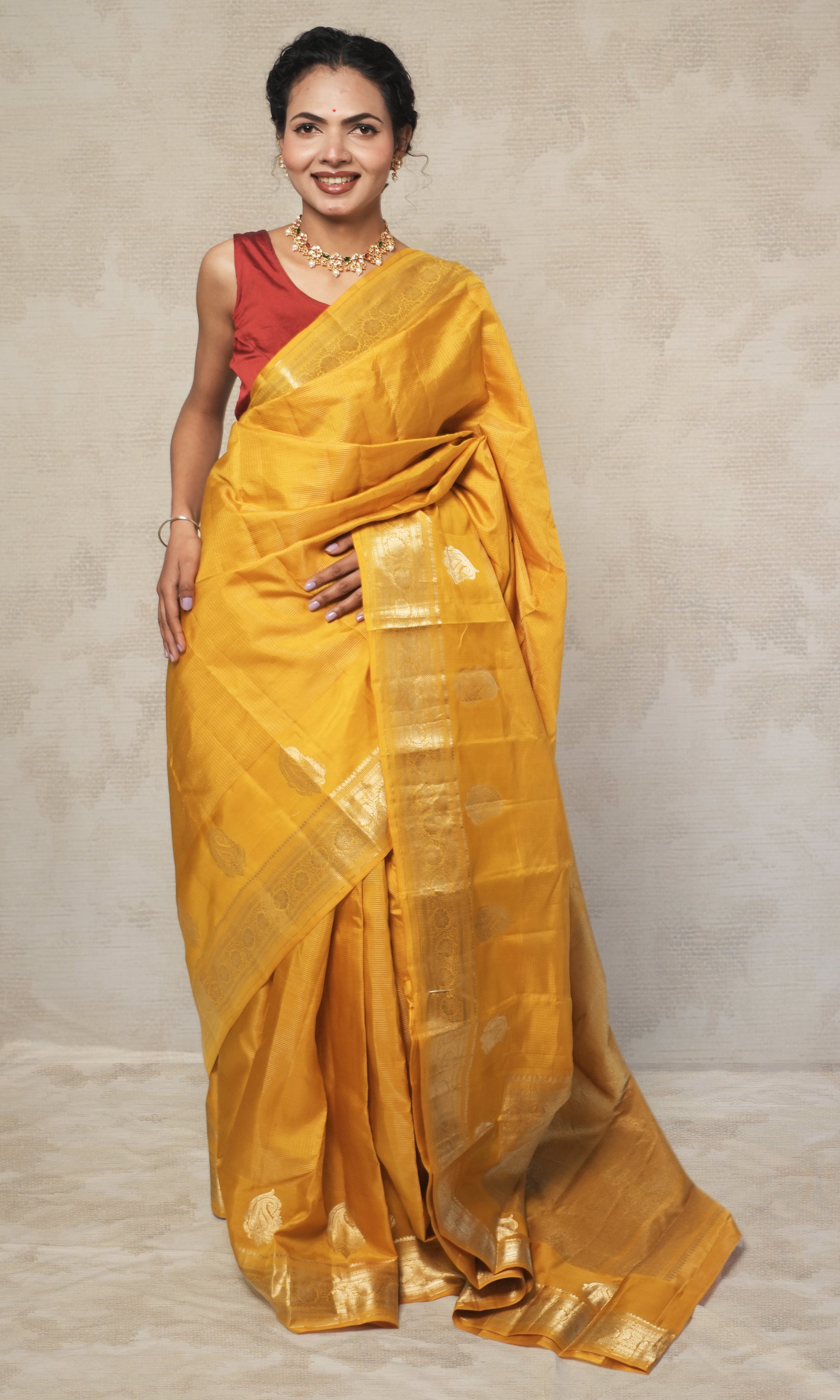 Deep Yellow Pure Kanjivaram Silk  Saree