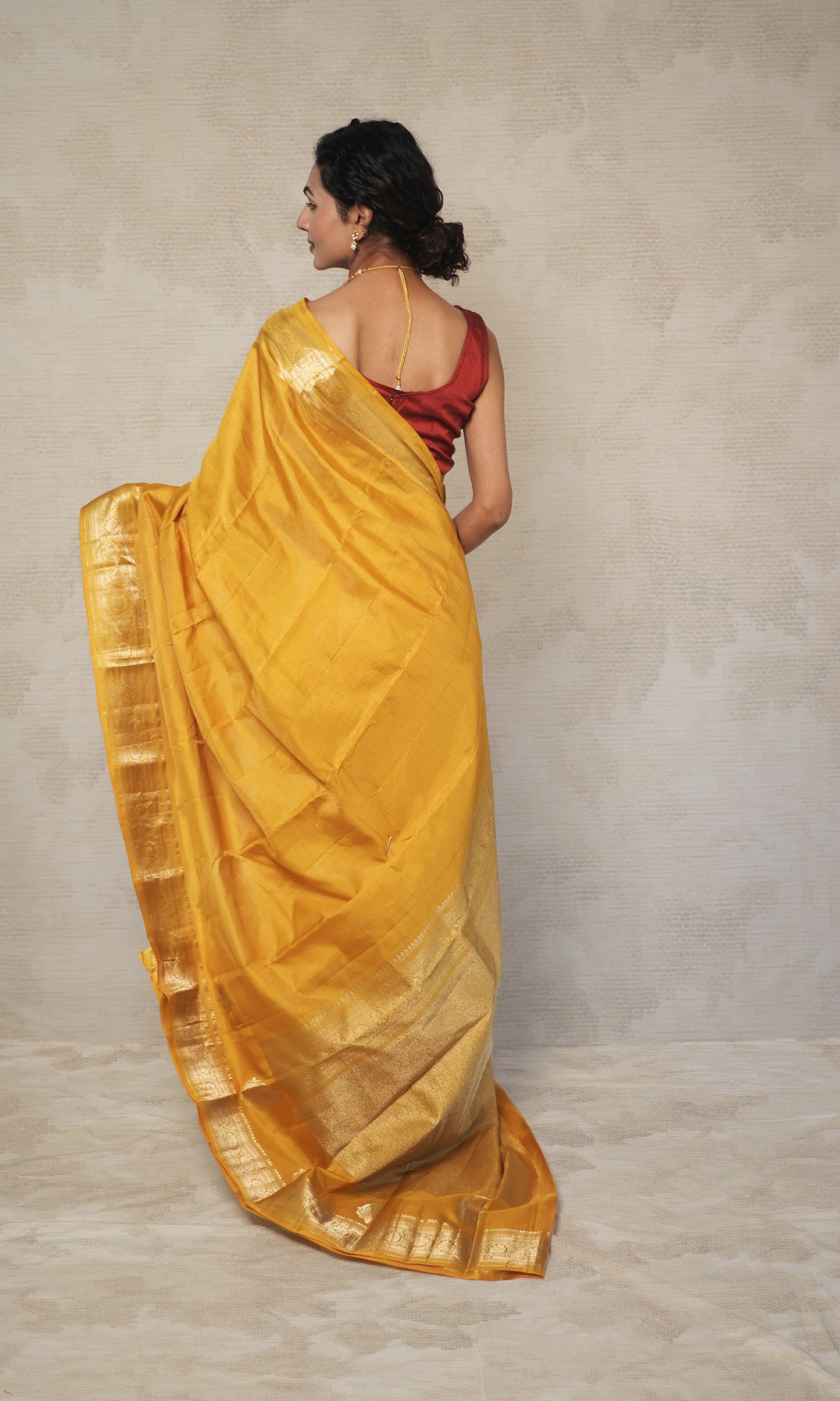 Deep Yellow Pure Kanjivaram Silk  Saree