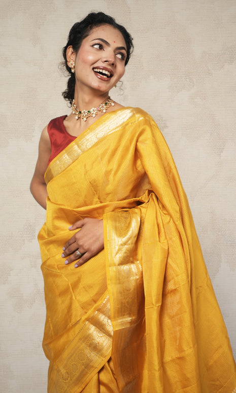 Deep Yellow Pure Kanjivaram Silk  Saree