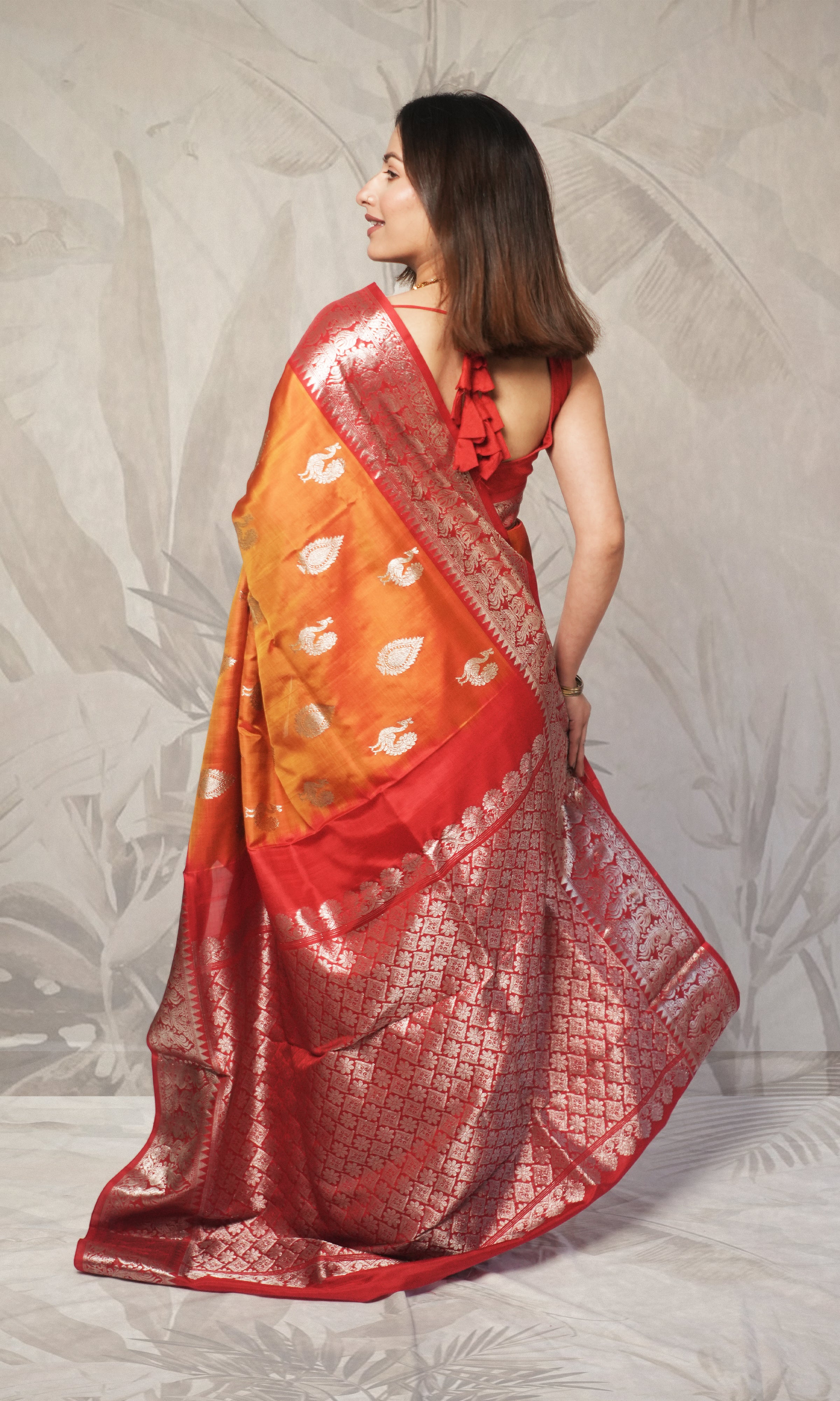 Orange And Red Pure Venkatagiri Silk Saree