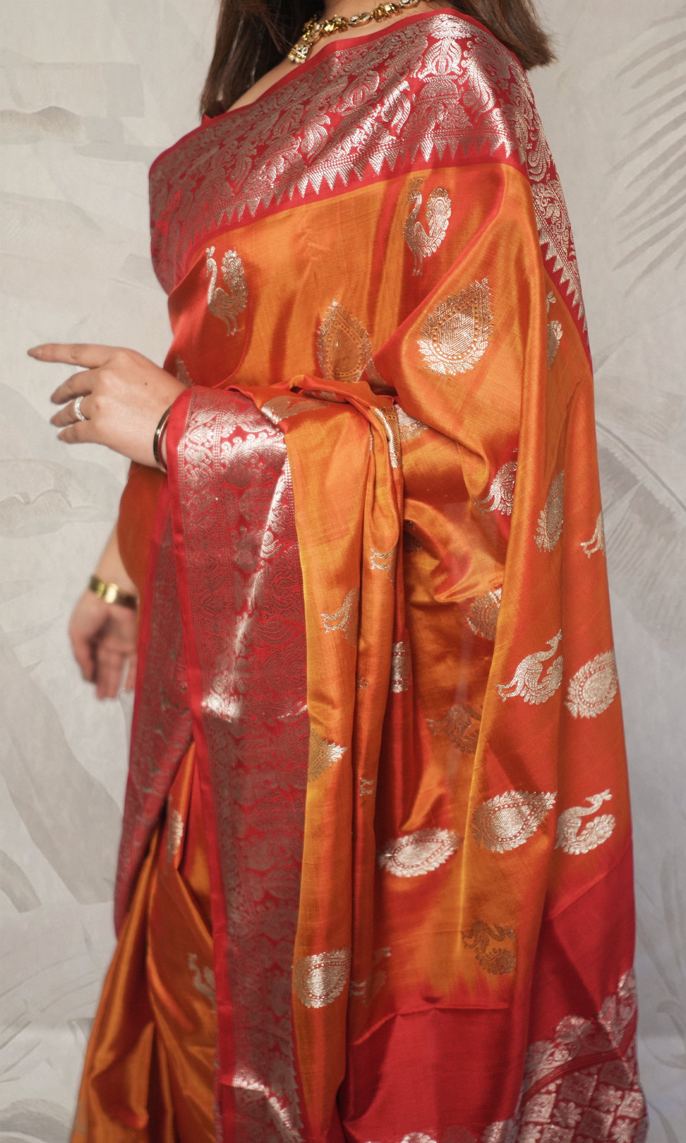 Orange And Red Pure Venkatagiri Silk Saree