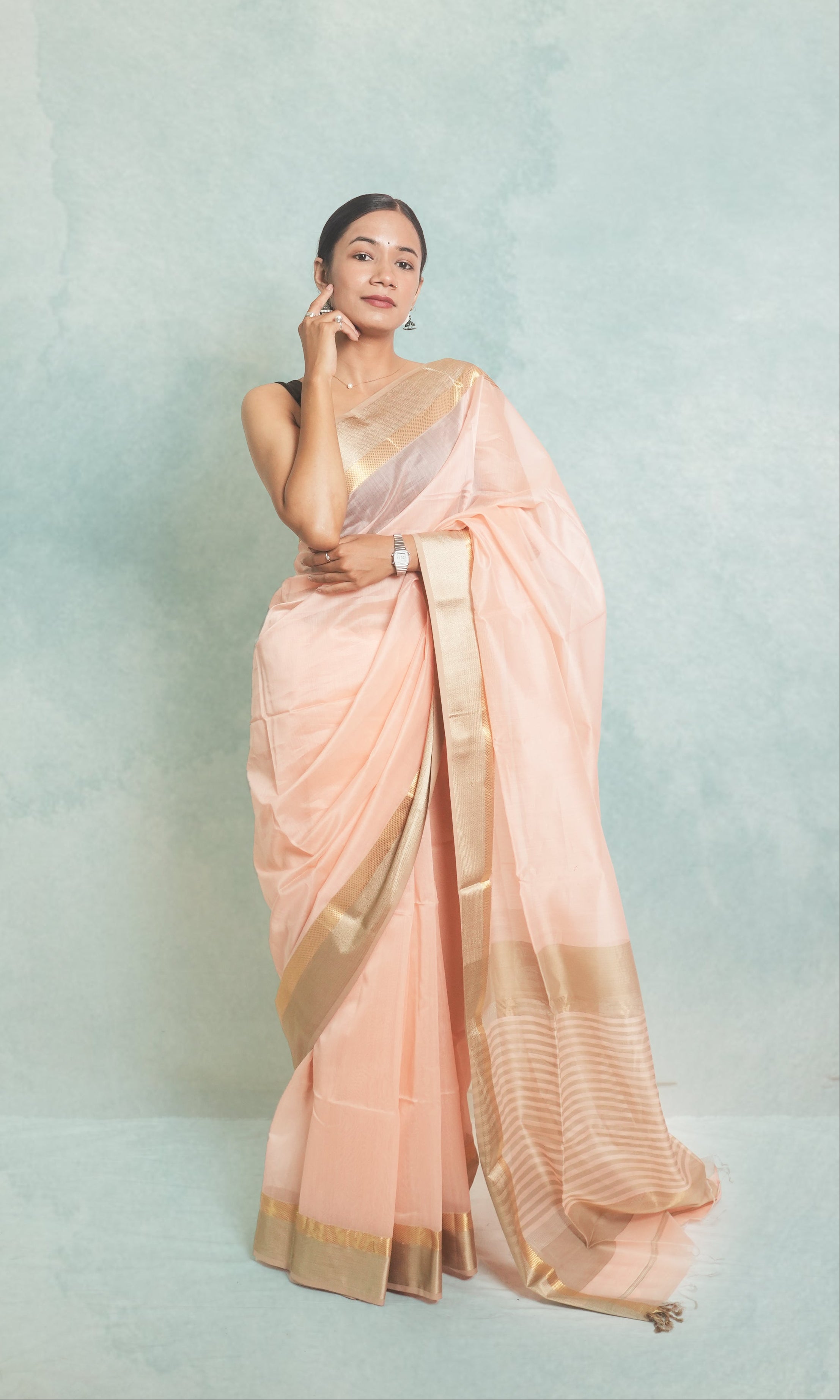 Light Pink Maheshwari Saree With Blouse Piece