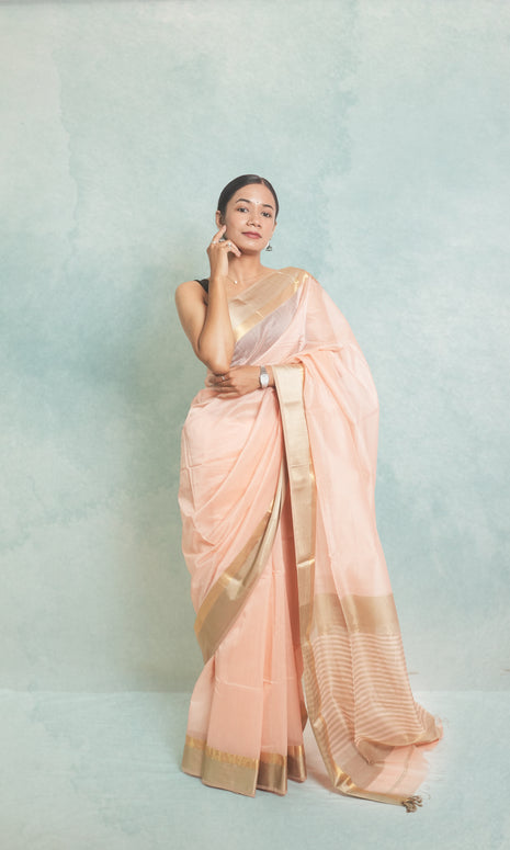Soft Baby Pink Maheshwari Saree With Blouse Piece