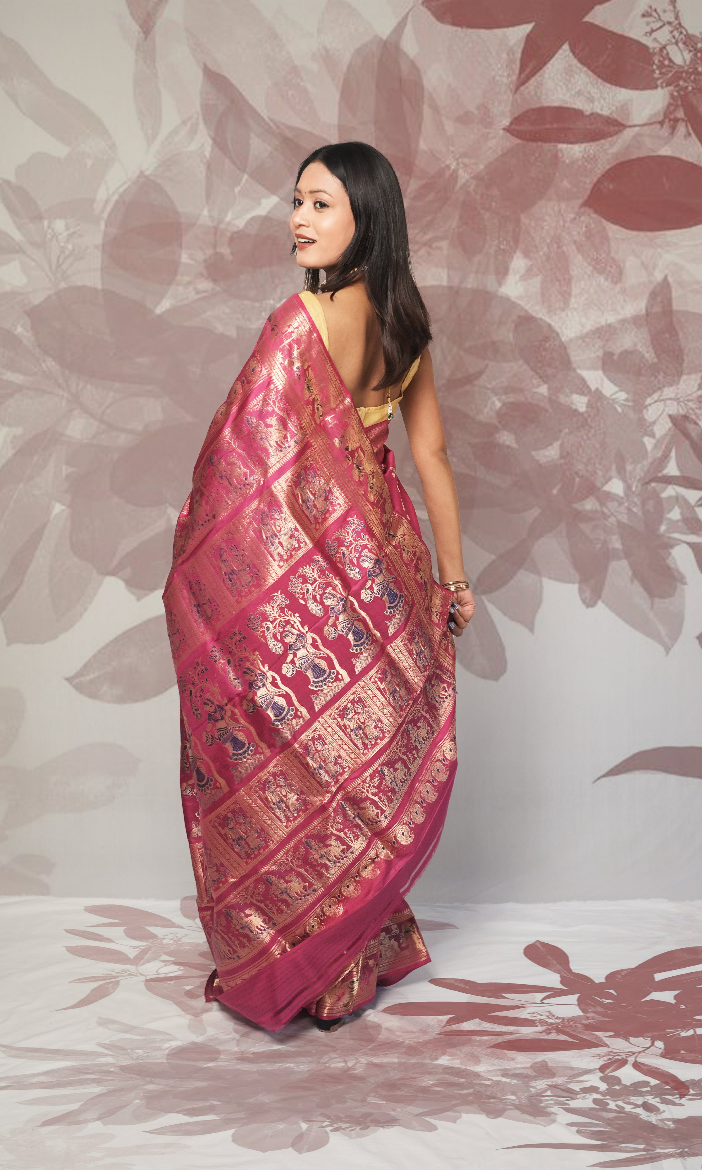 Rani Pink And Blue Swarnachari Silk Saree