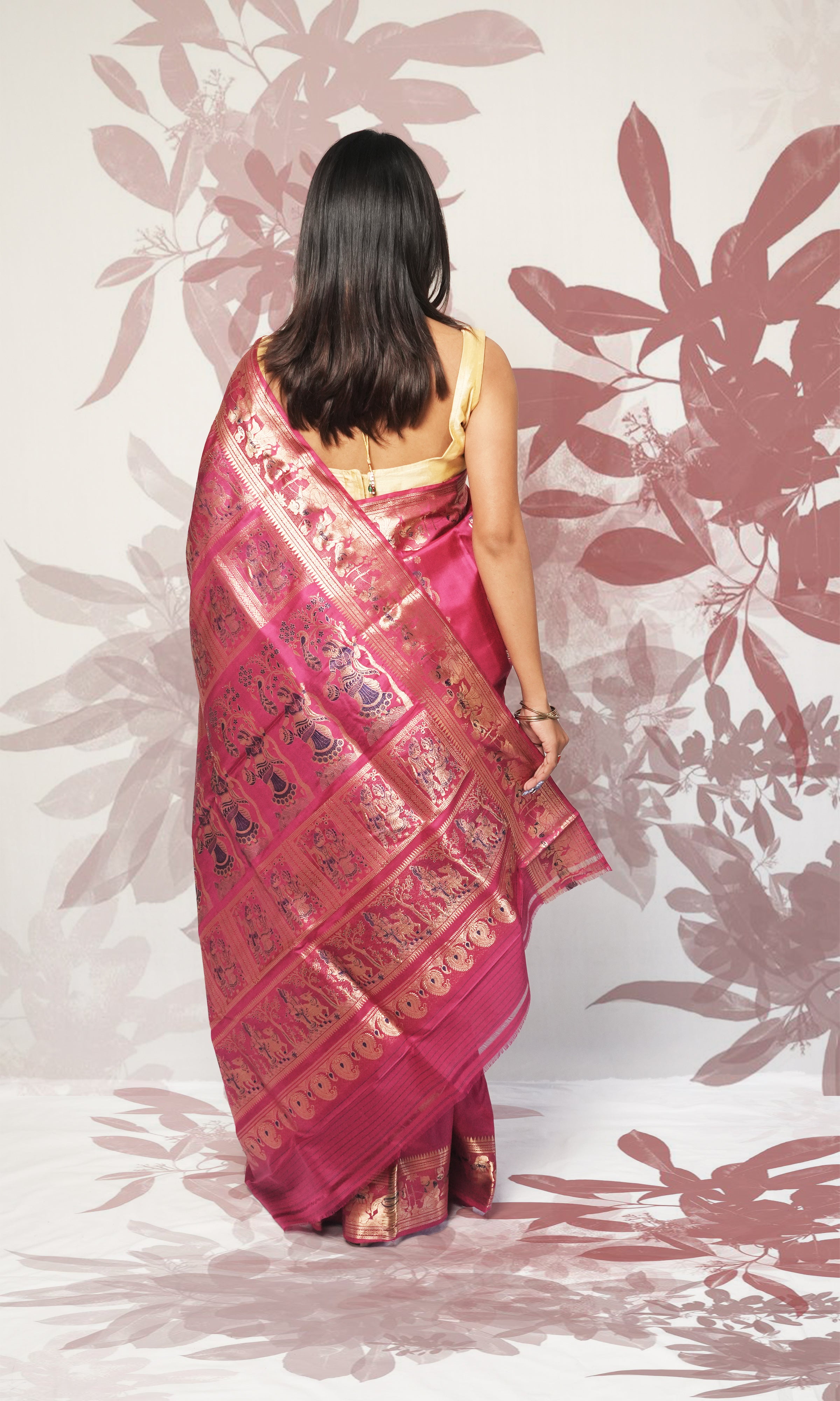 Rani Pink And Blue Swarnachari Silk Saree