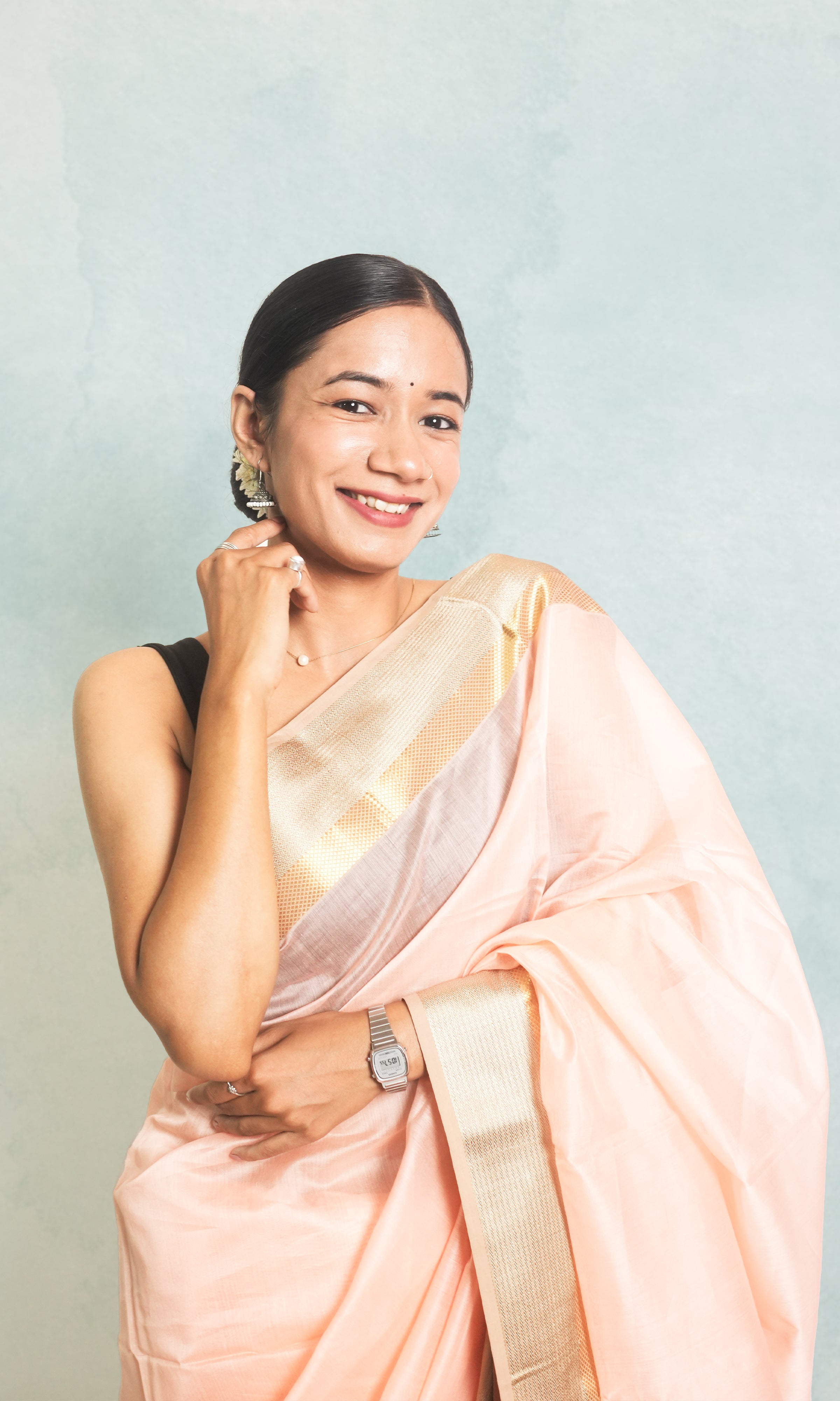 Soft Baby Pink Maheshwari Saree With Blouse Piece