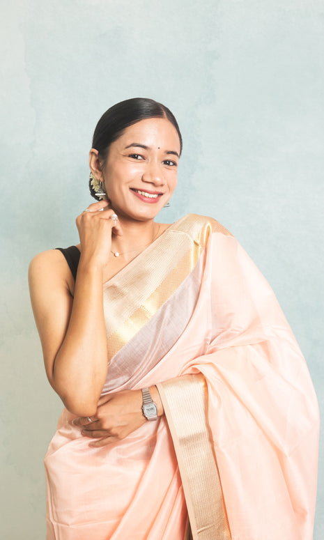 Soft Baby Pink Maheshwari Saree With Blouse Piece