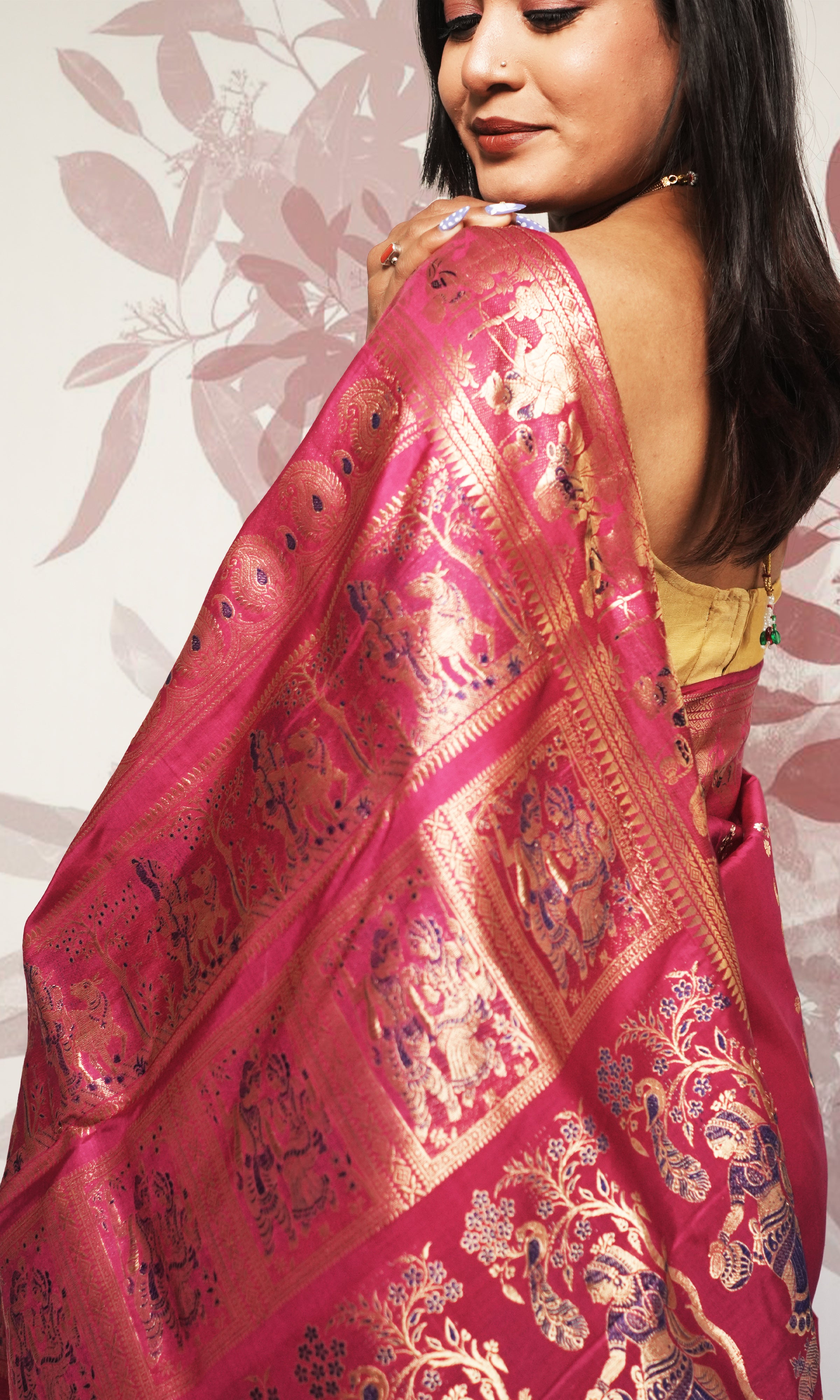 Rani Pink And Blue Swarnachari Silk Saree