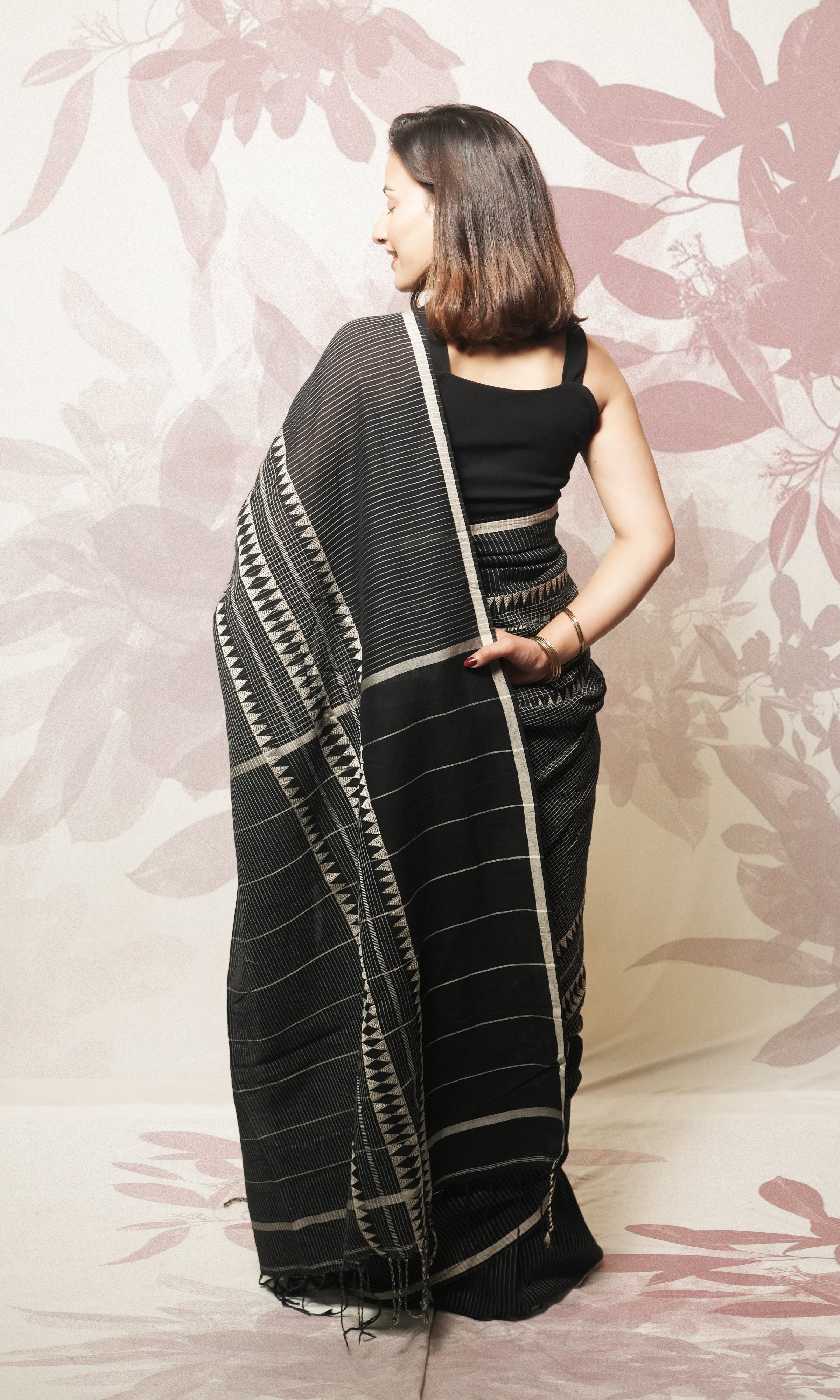 Black And White Cotton Saree
