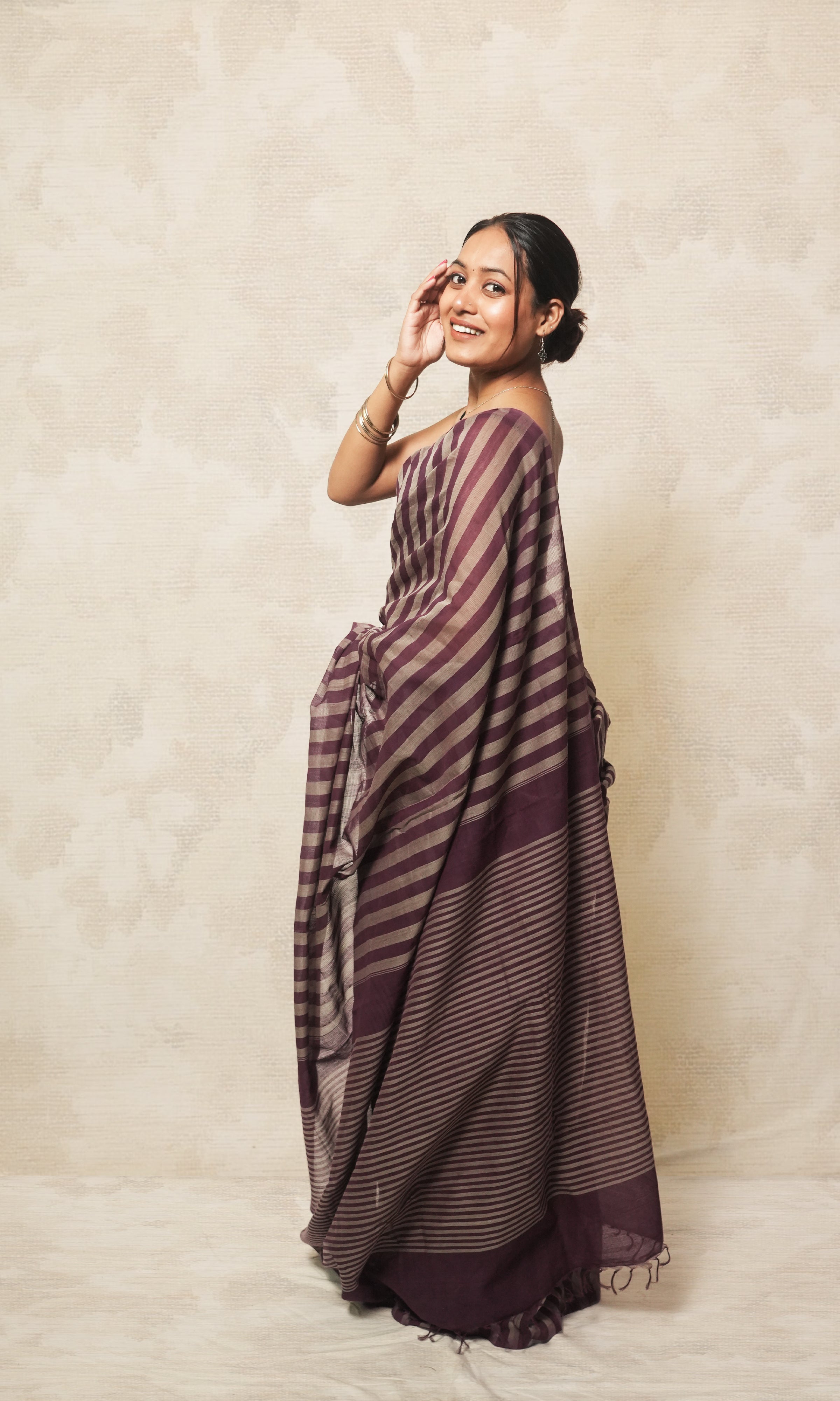 Wine And Gray Stripe Godavari Cotton Saree