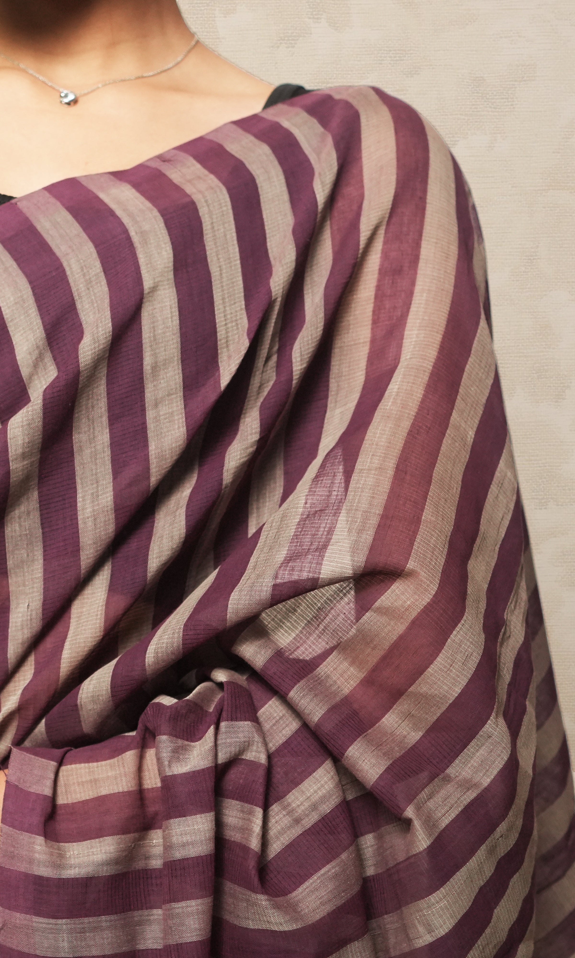 Wine And Gray Stripe Godavari Cotton Saree