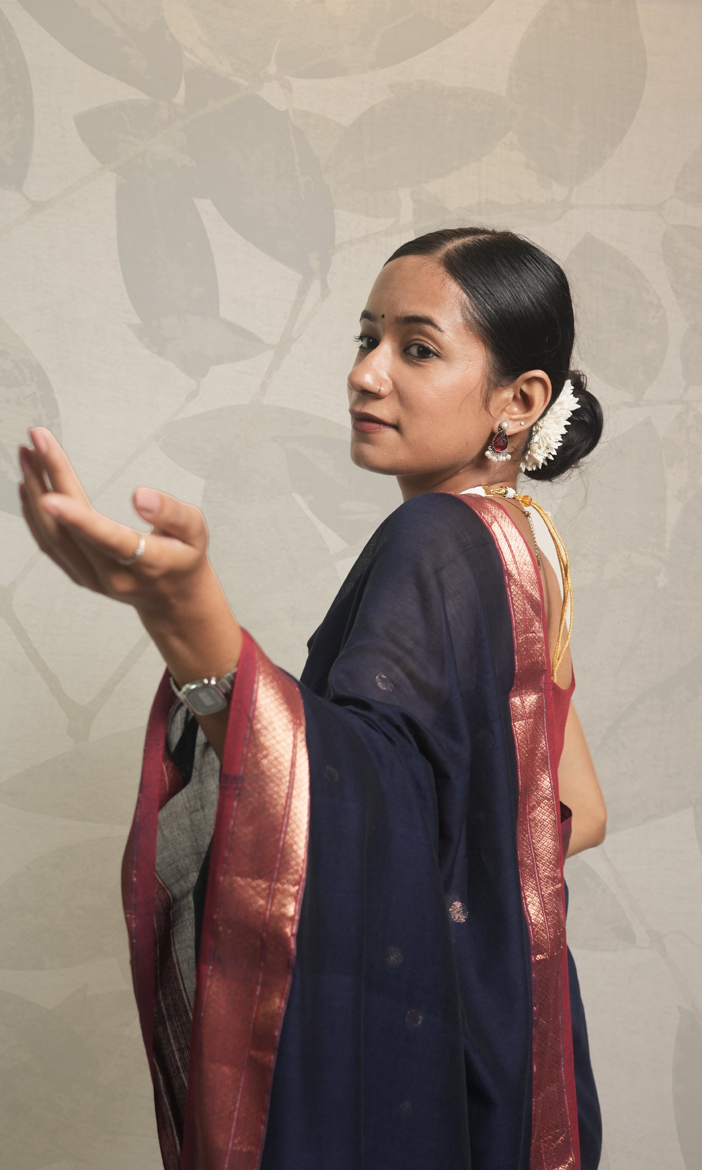 Blue & Red Zari Border Cotton Saree With Blouse Piece