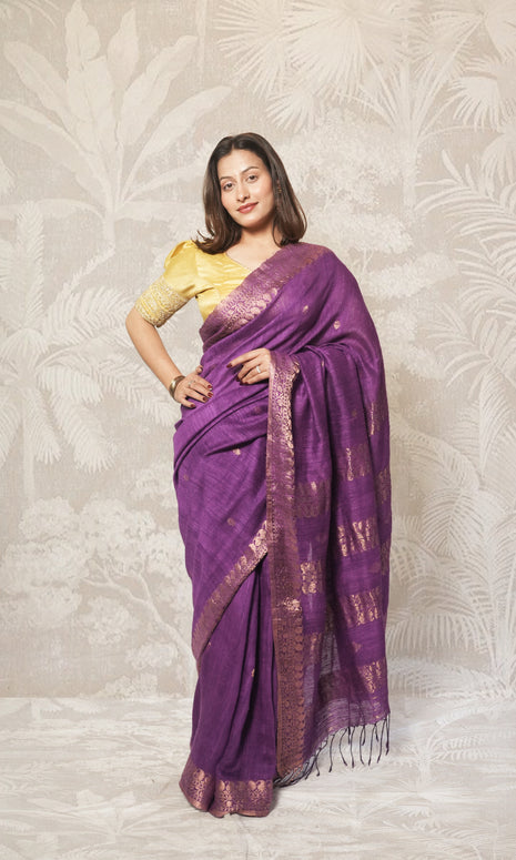 Purple With Zari Border Matka Silk Saree