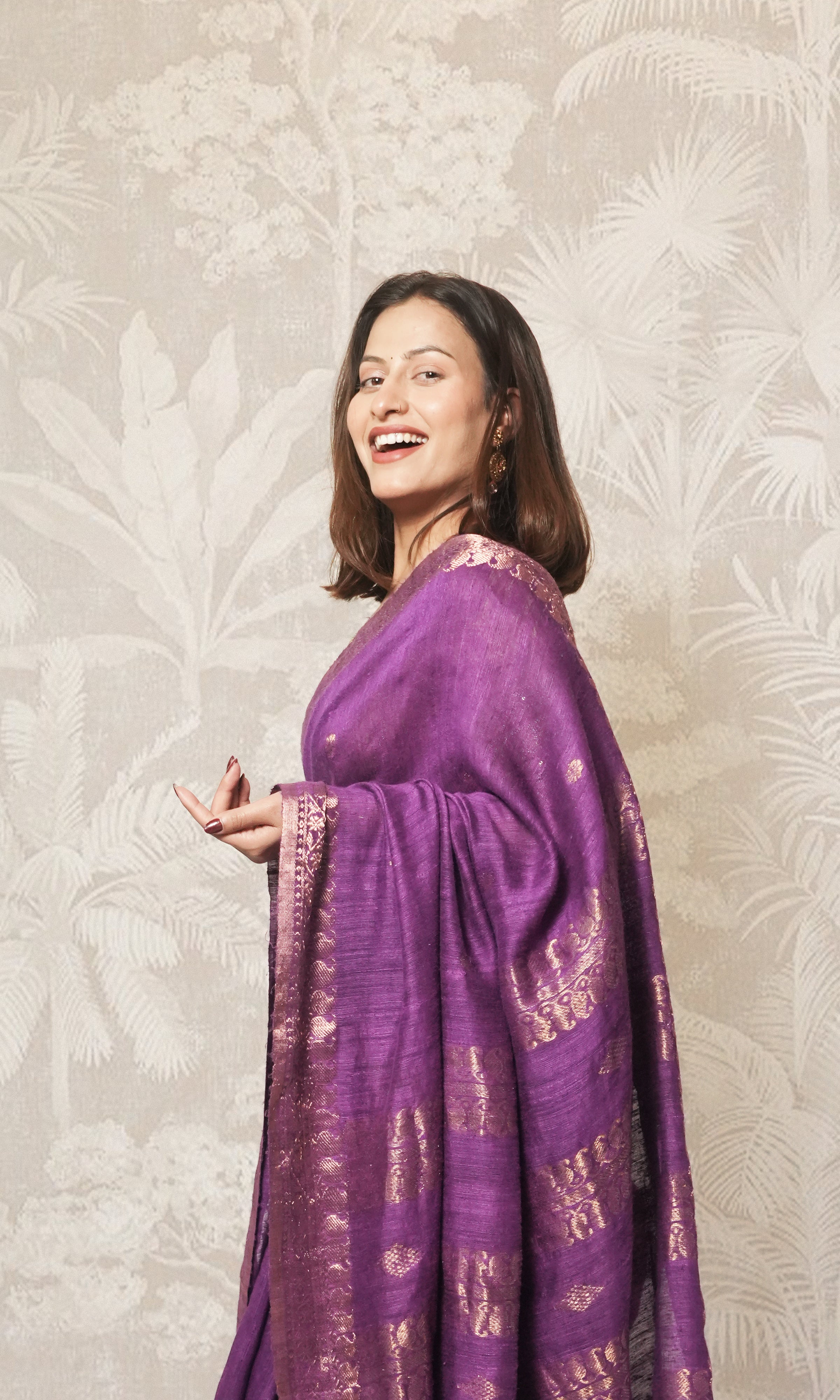 Purple With Zari Border Matka Silk Saree