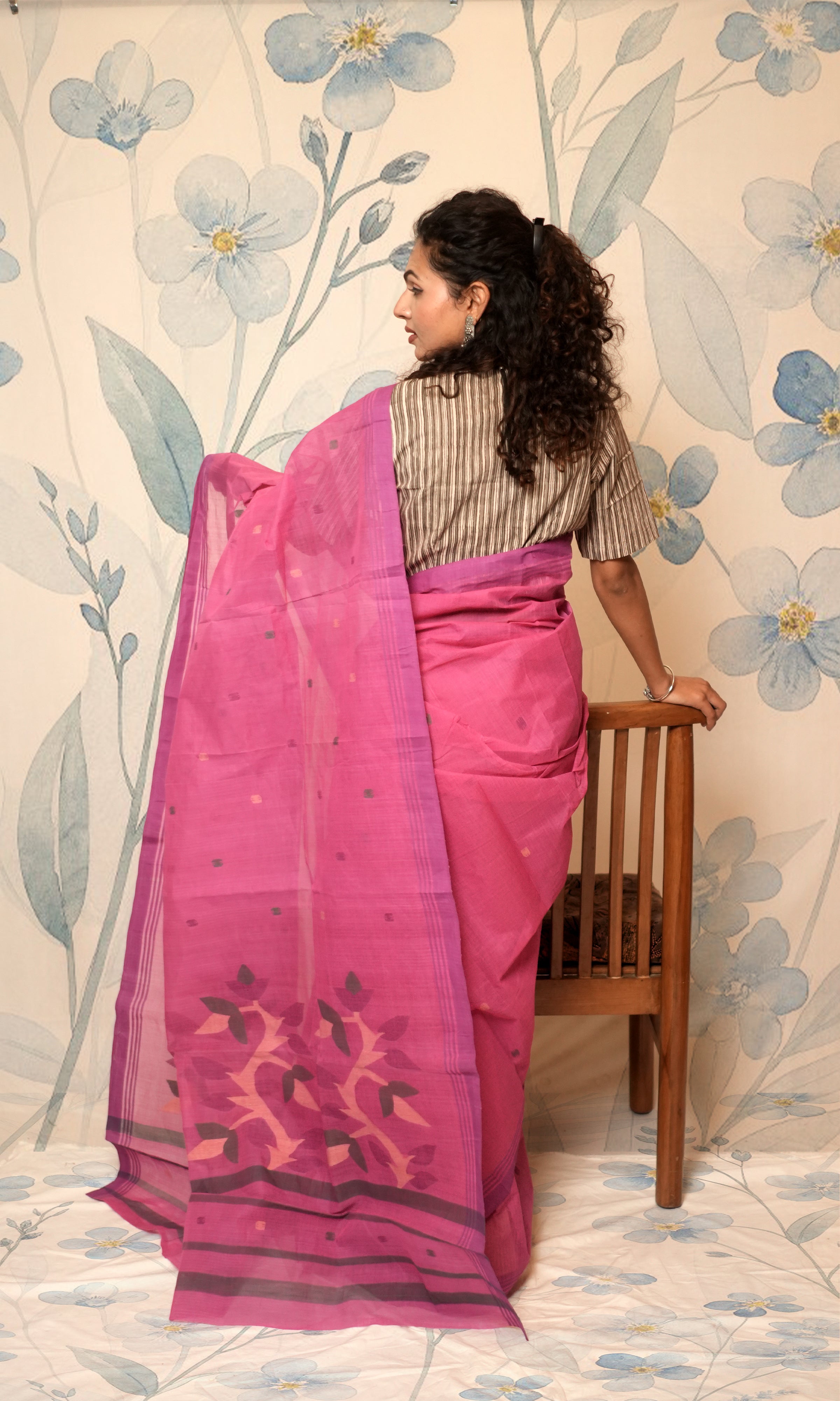 Pink Cotton Jamdani Saree
