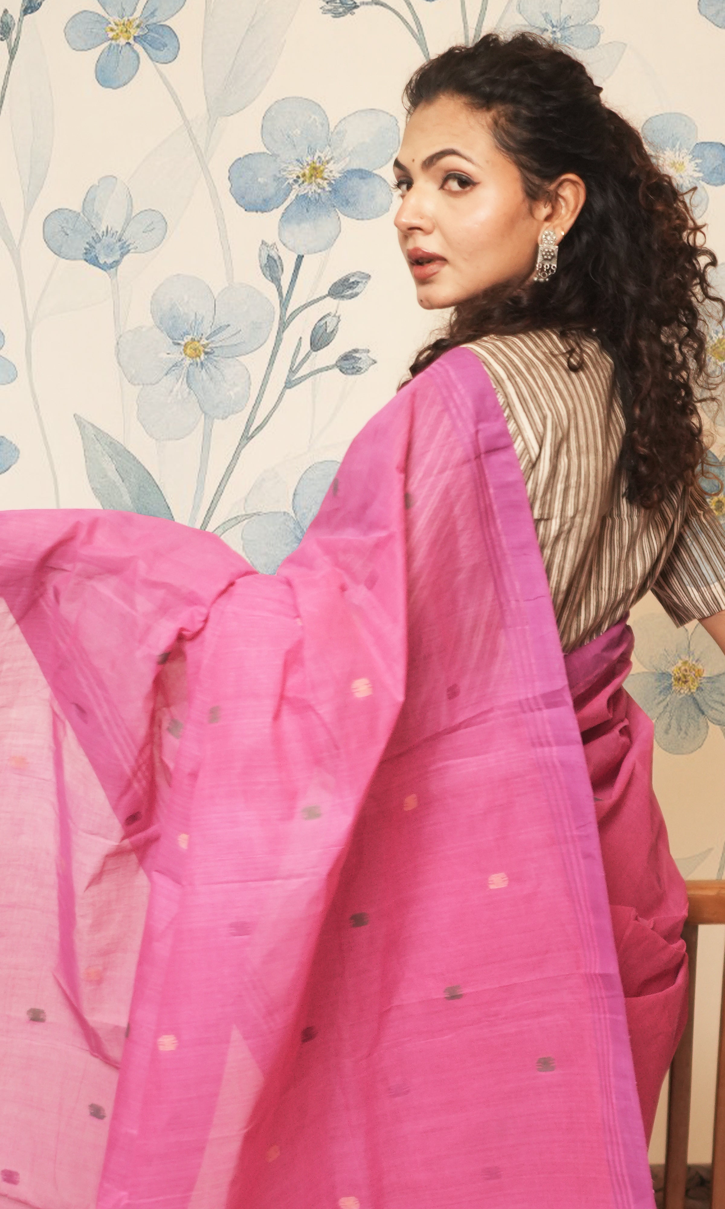 Pink Cotton Jamdani Saree