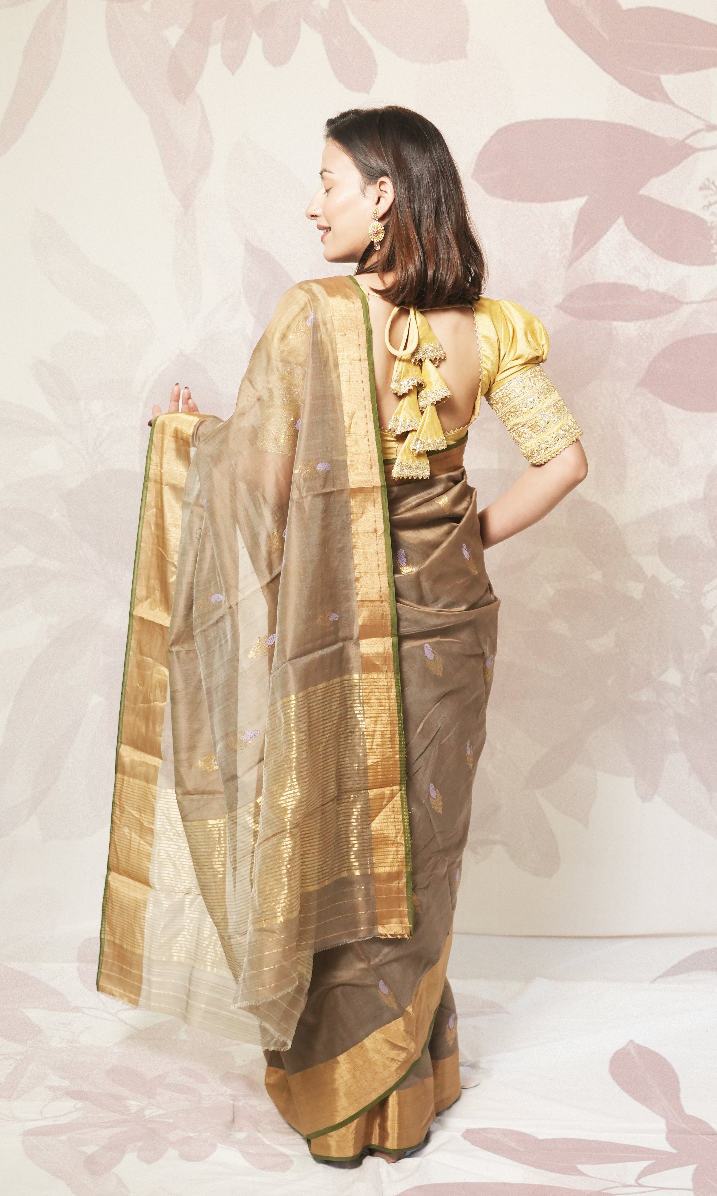 Mud Gray With Gold Border Chanderi Silk Saree
