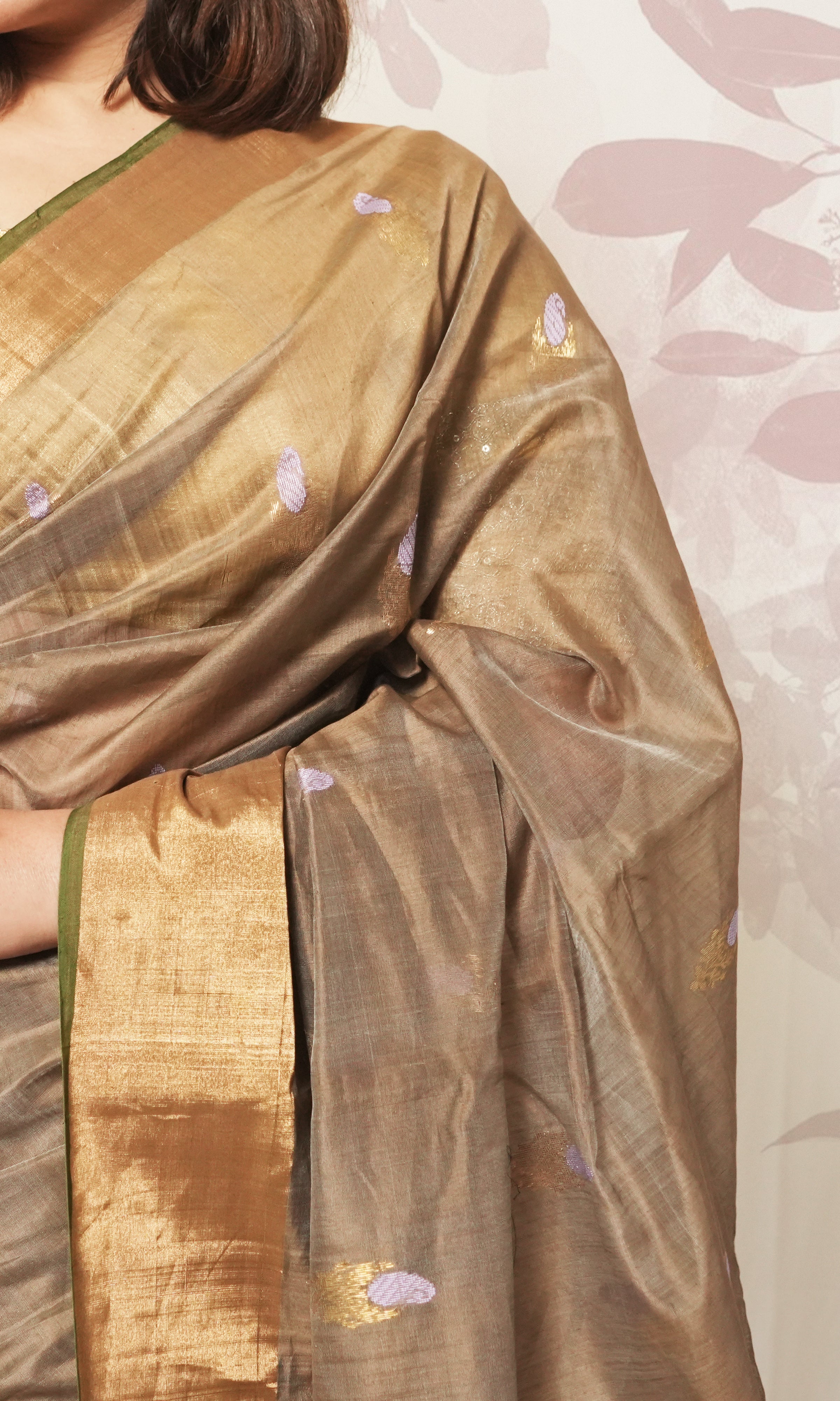 Mud Gray With Gold Border Chanderi Silk Saree