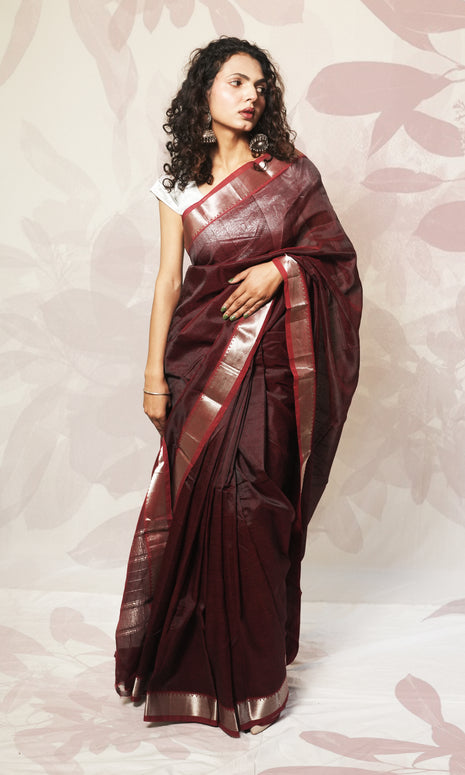 Dark Maroon Mangalgiri Pattu Saree