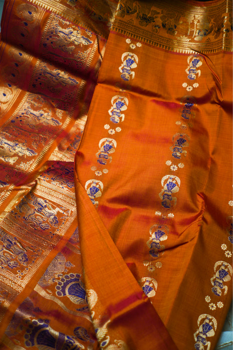 Deep Orange With Zari Work Swarnachari Silk  Saree