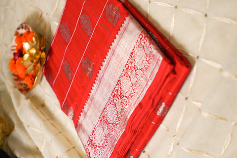 Red And Silver Pure Venkatagiri Silk Saree