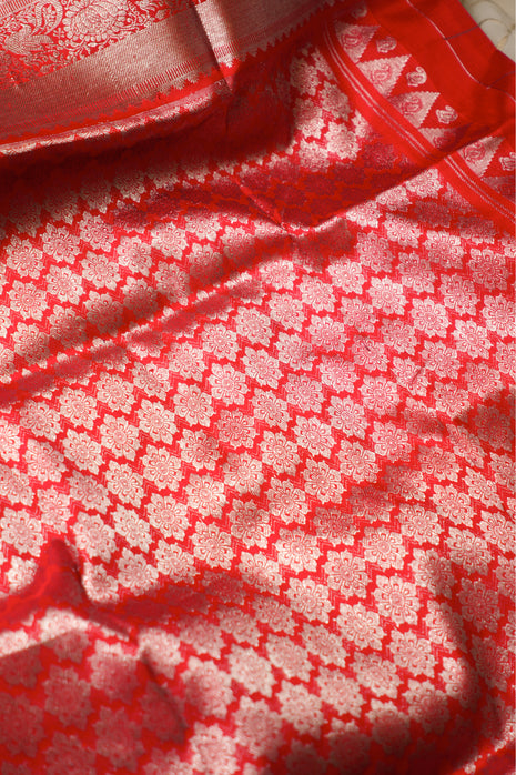 Red And Silver Pure Venkatagiri Silk Saree