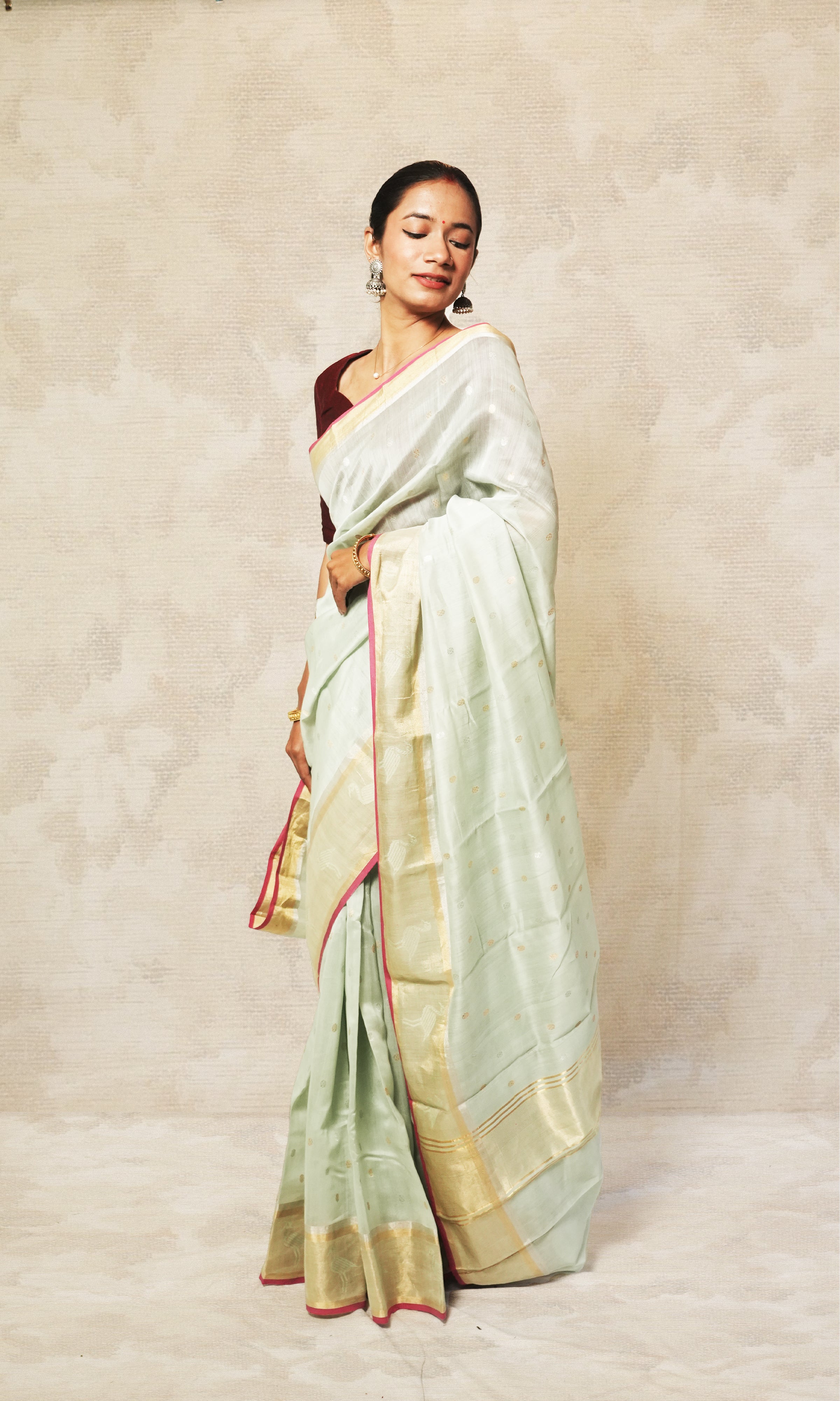 Light Mint Green Color Chanderi Saree