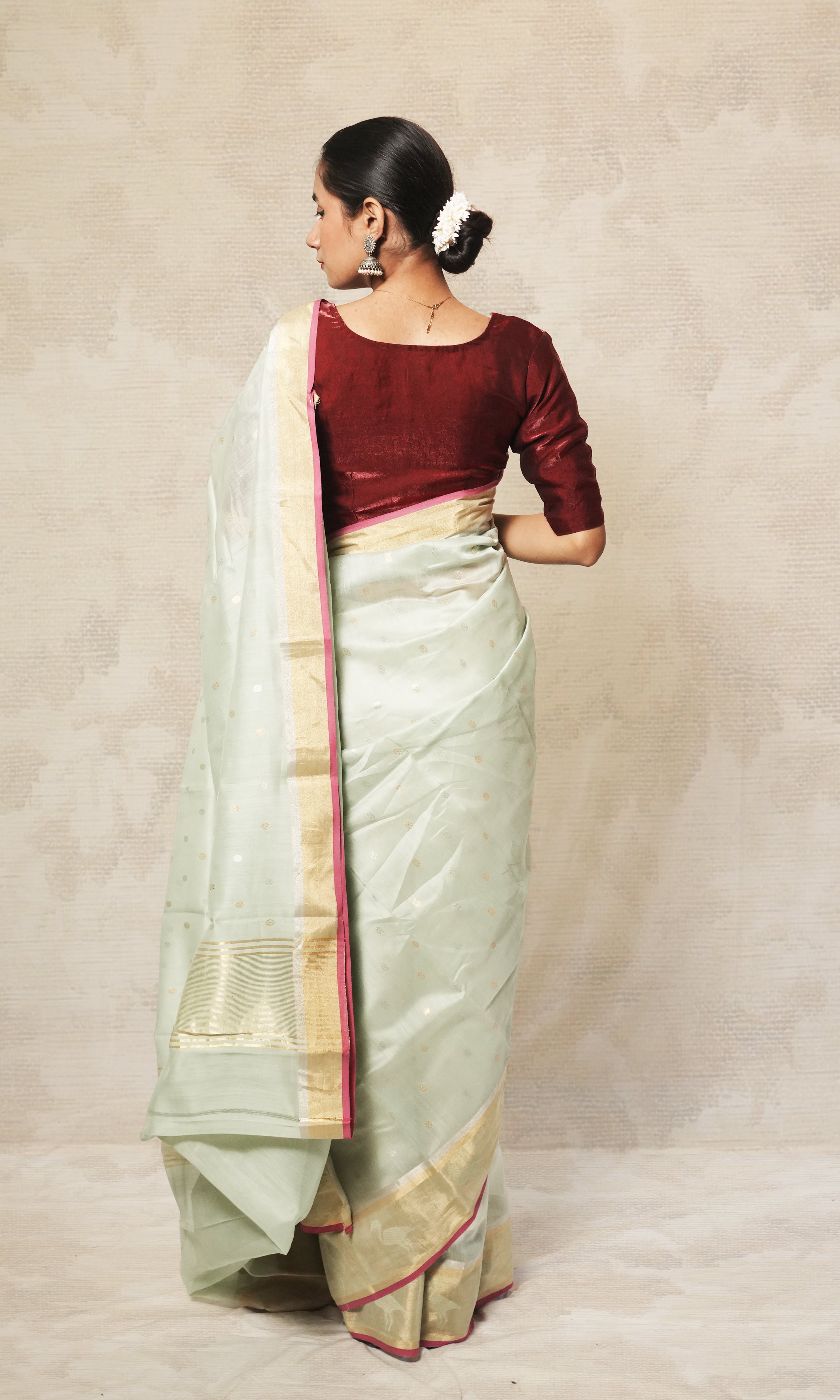 Light Mint Green Color Chanderi Saree