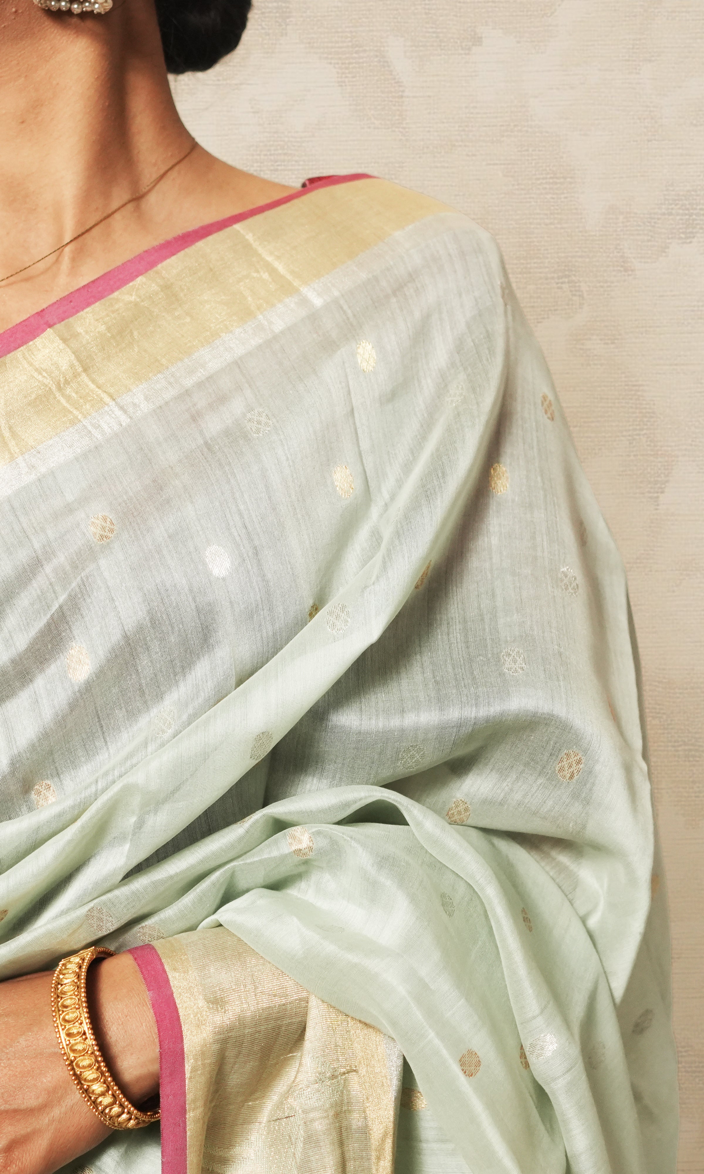 Light Mint Green Color Chanderi Saree