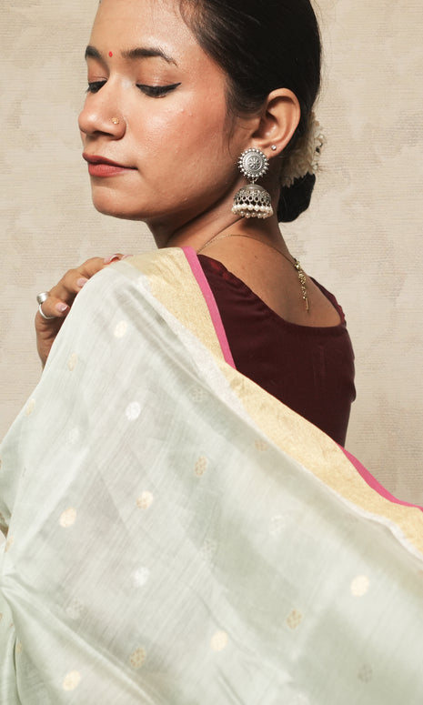 Light Mint Green Color Chanderi Saree
