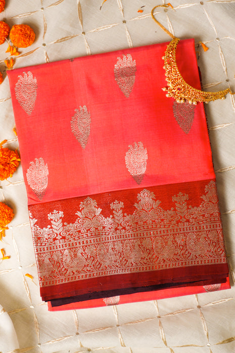 Orange And Brown Pure Venkatagiri Silk Saree
