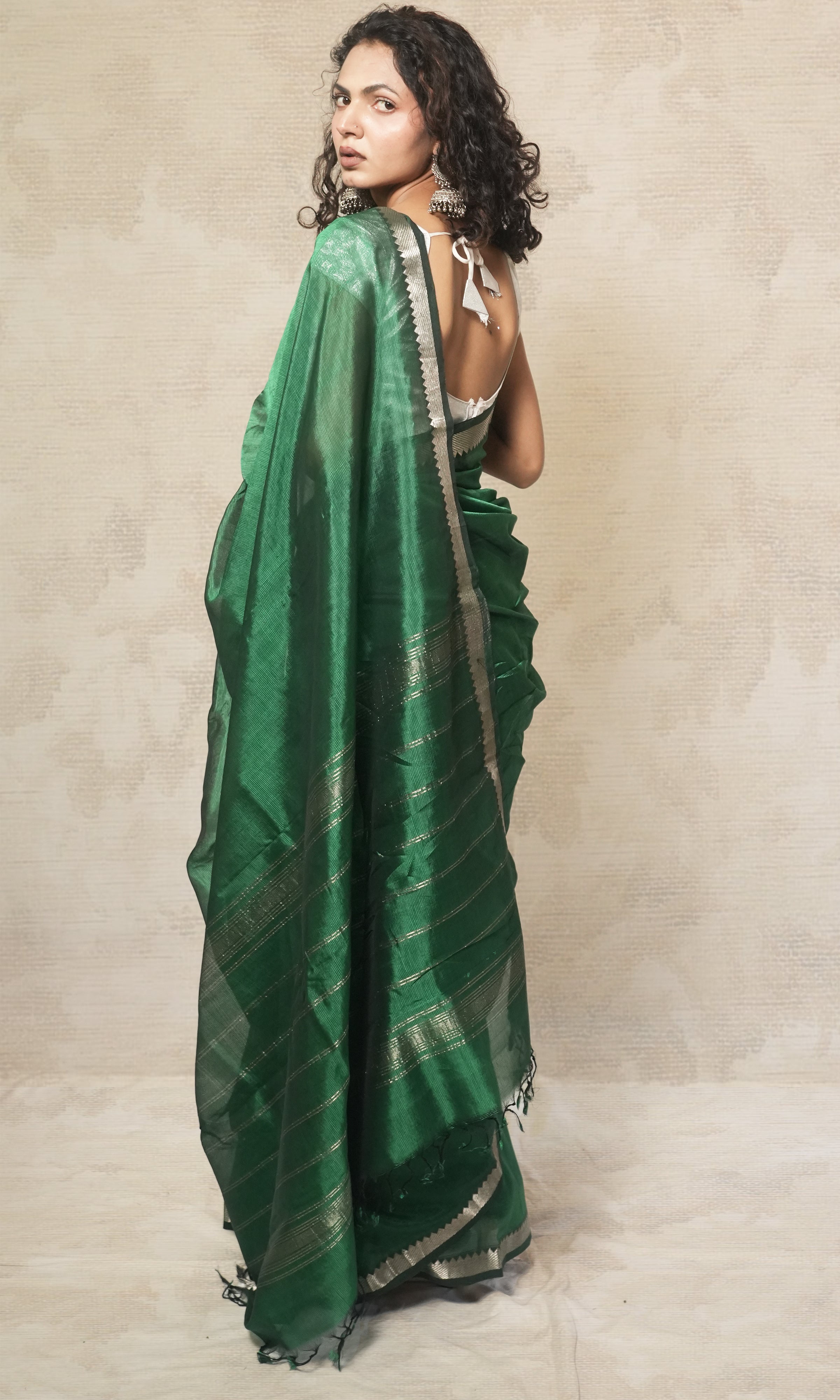 Deep Green Mangalgiri Pattu Saree