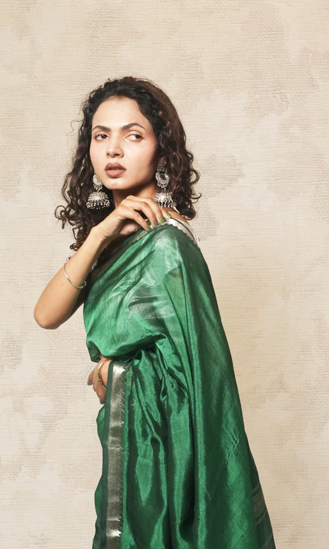 Deep Green Mangalgiri Pattu Saree