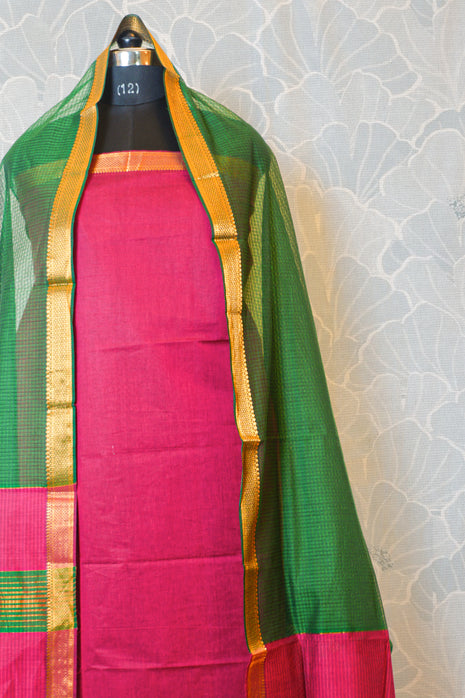 Peach & Yellow Mangalgiri Cotton Dress Material