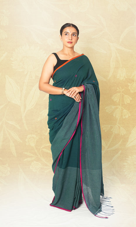 Green Bengal Cotton Saree Without Blouse Piece