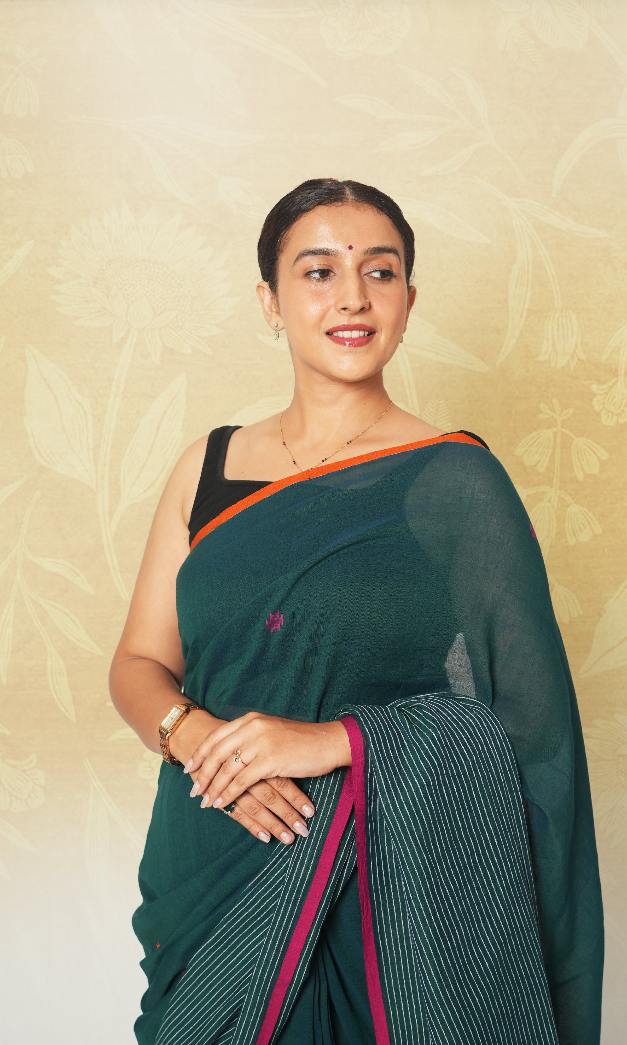 Green Bengal Cotton Saree Without Blouse Piece
