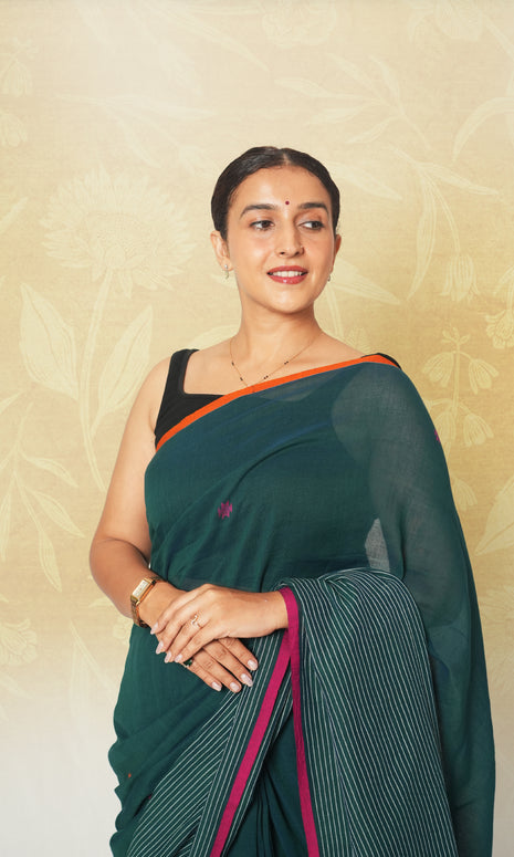 Green Bengal Cotton Saree Without Blouse Piece