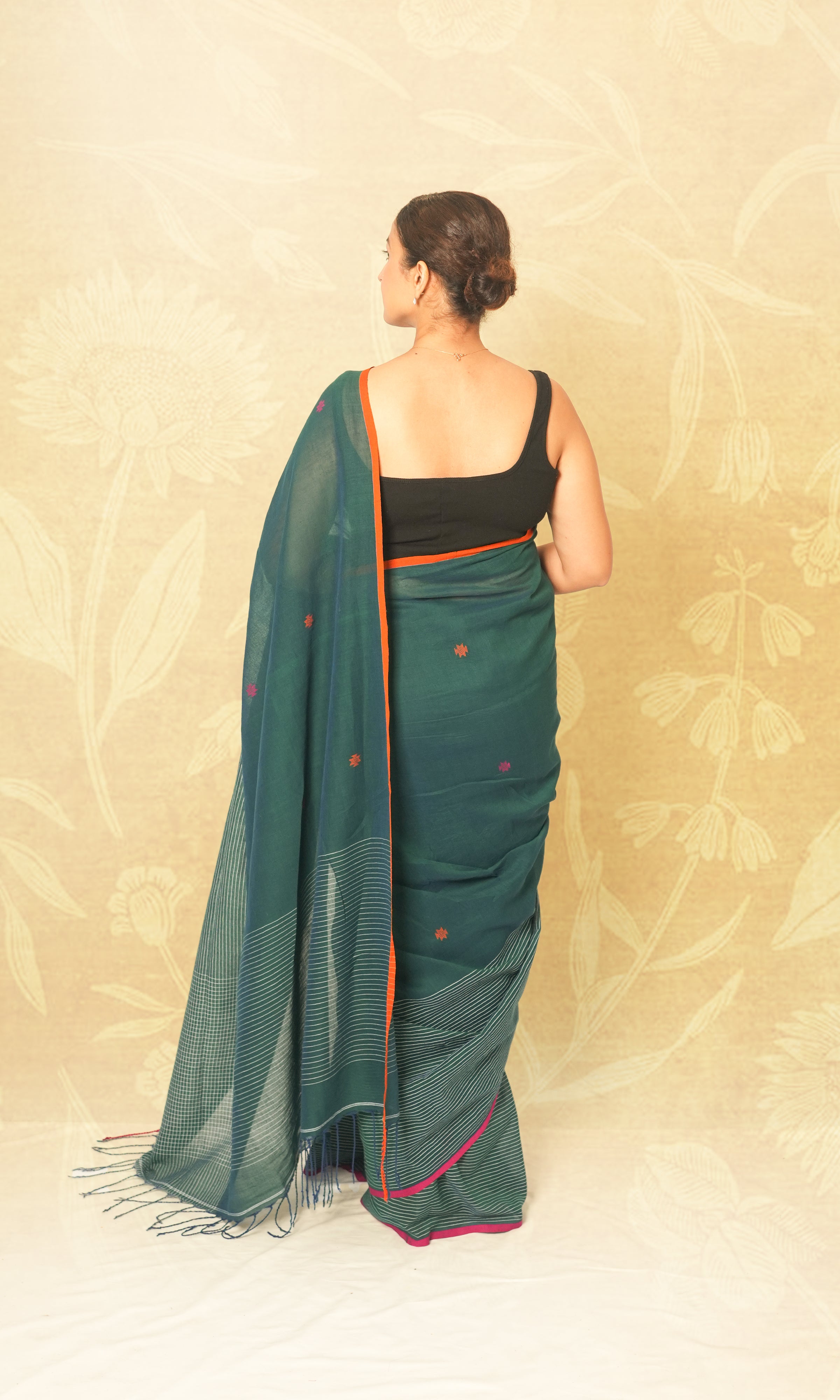 Green Bengal Cotton Saree Without Blouse Piece