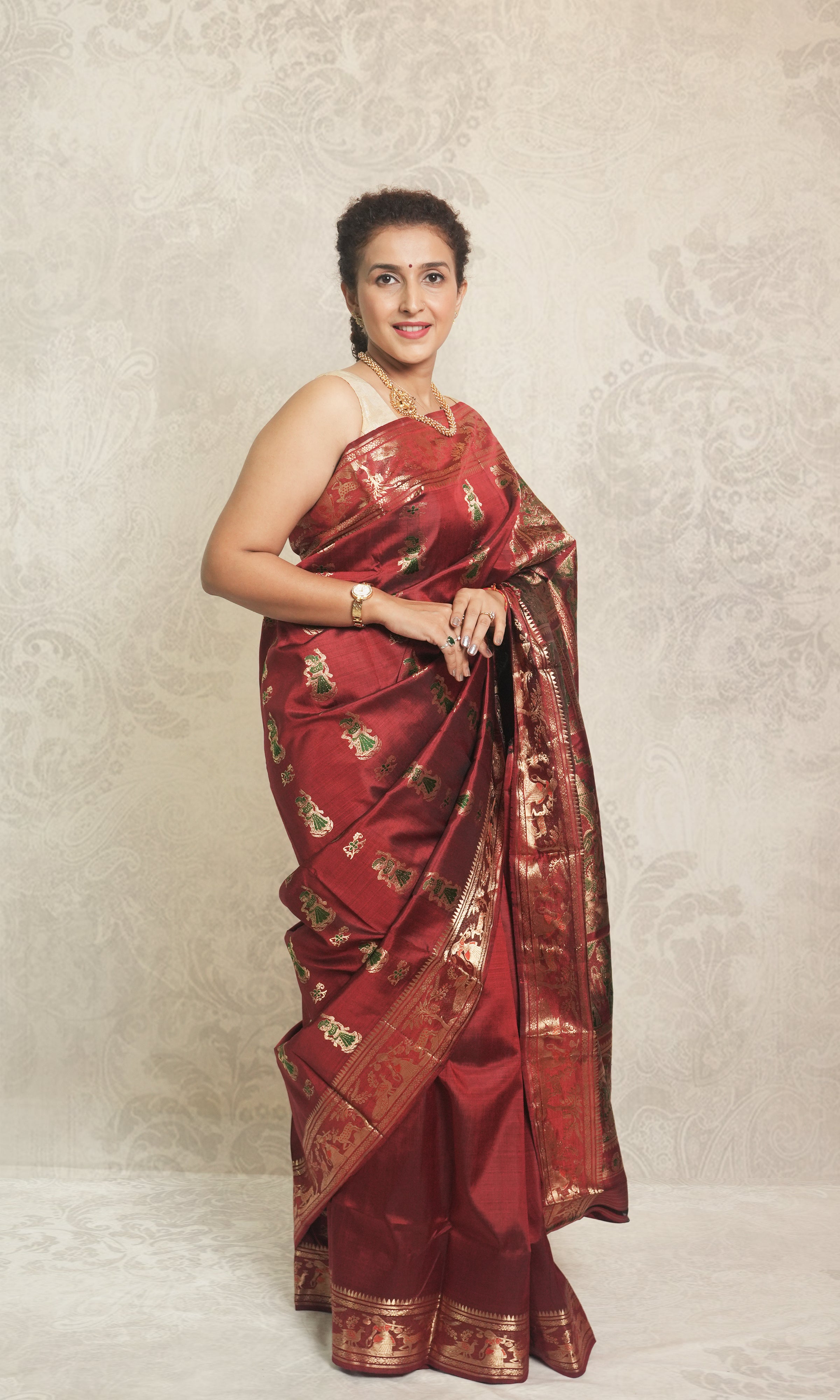 Deep Maroon With Zari Work Swarnchari Silk Saree With Blouse Piece