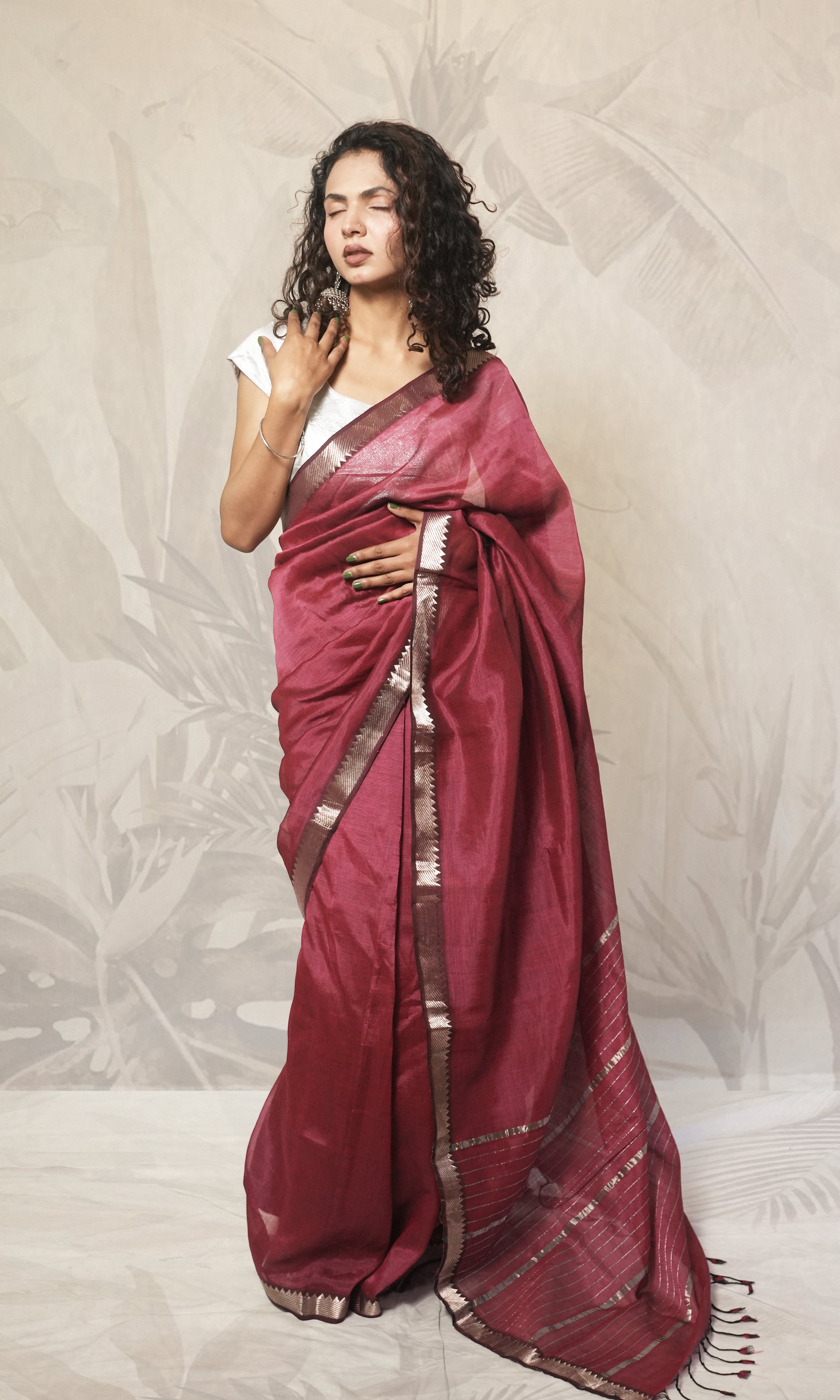 Maroon Mangalgiri Pattu Saree